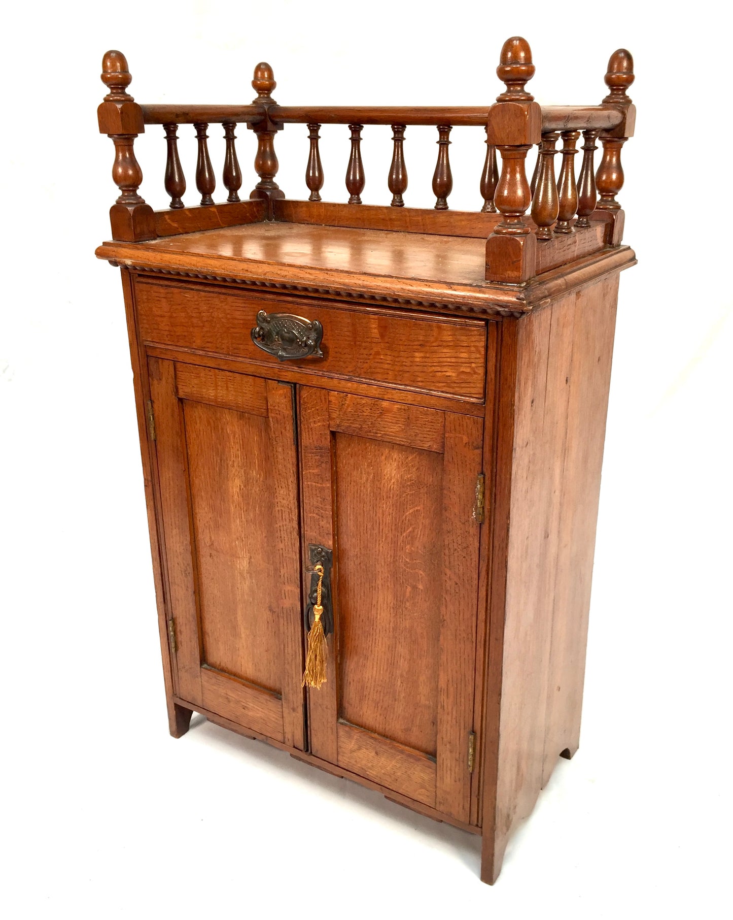 Antique Edwardian Wooden Oak Tabletop Cupboard Storage Cabinet Box 20th Century
