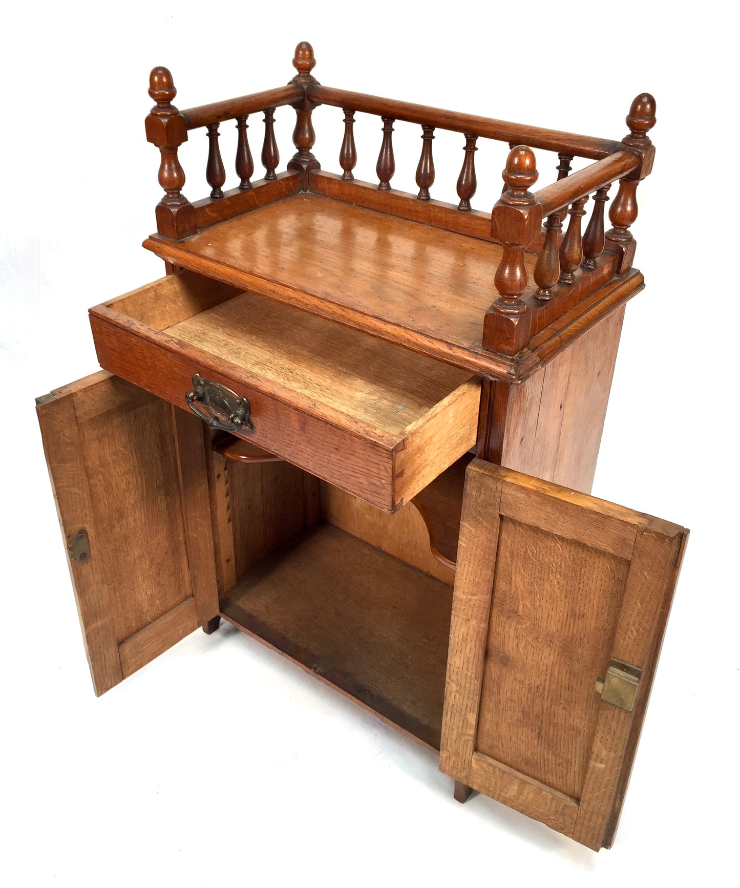 Antique Edwardian Wooden Oak Tabletop Cupboard Storage Cabinet Box 20th Century