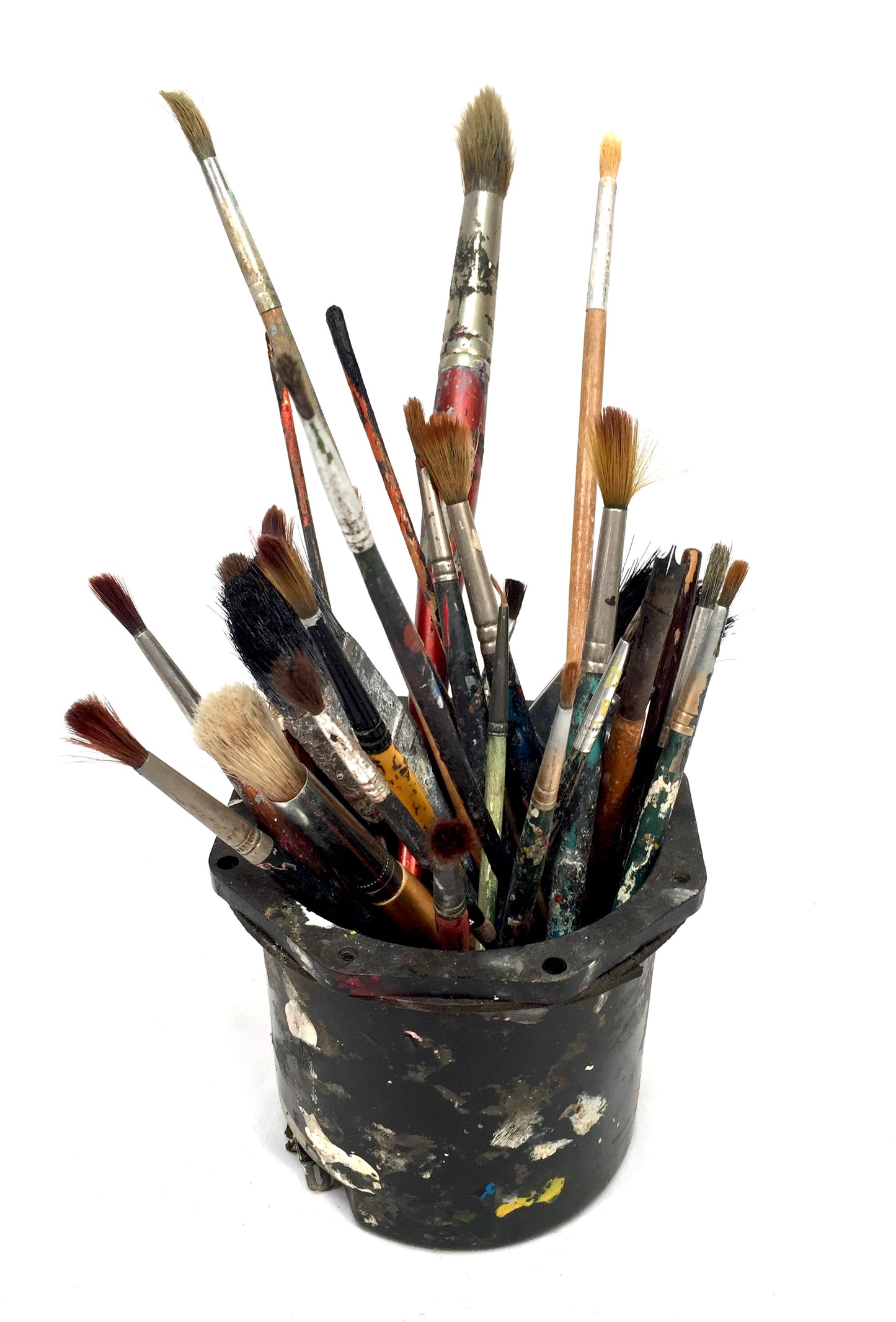 Vintage Artists Paint Brush Pot Holder with Job Lot of Art Brushes c.1970s&nbsp;