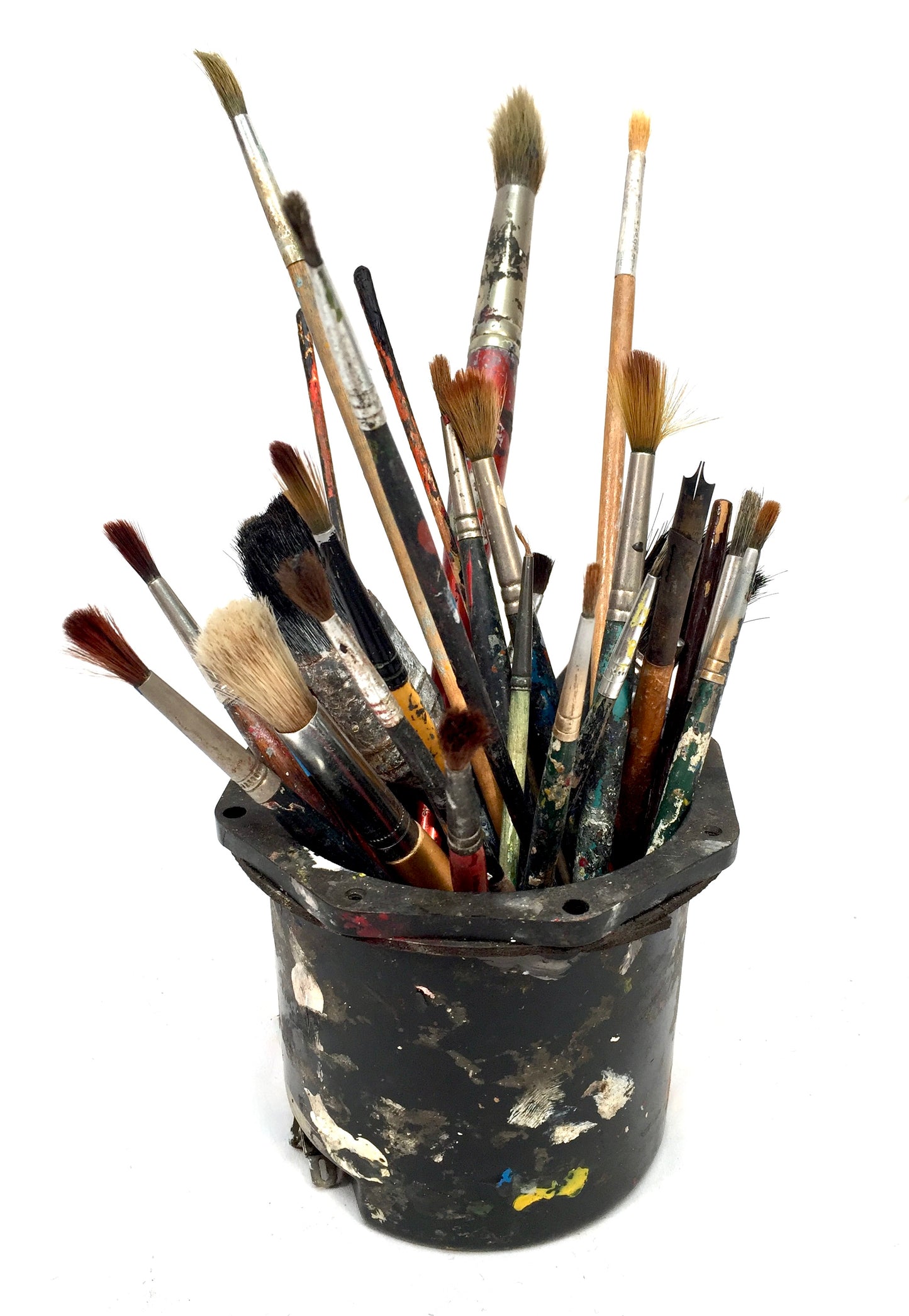 Vintage Artists Paint Brush Pot Holder with Job Lot of Art Brushes c.1970s&nbsp;