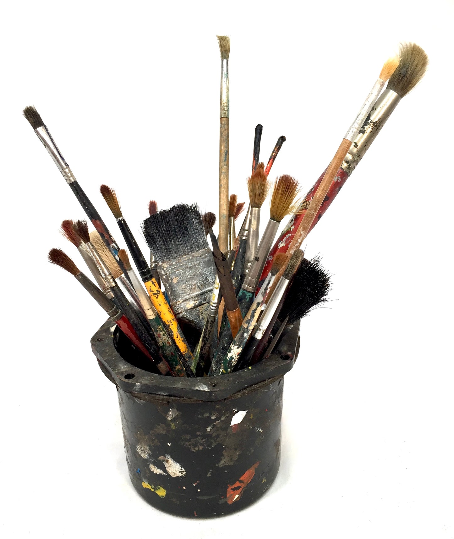 Vintage Artists Paint Brush Pot Holder with Job Lot of Art Brushes c.1970s&nbsp;