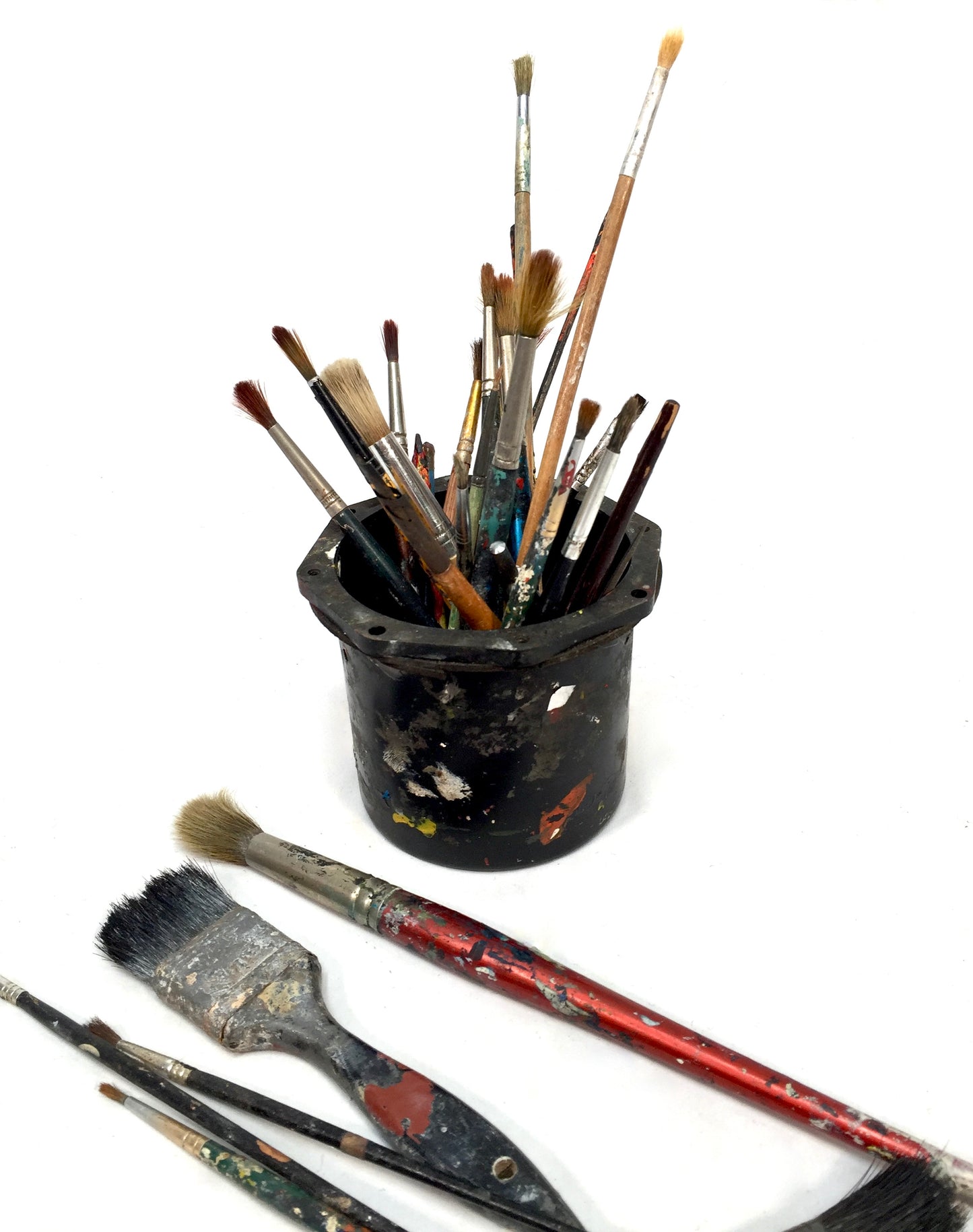 Vintage Artists Paint Brush Pot Holder with Job Lot of Art Brushes c.1970s&nbsp;