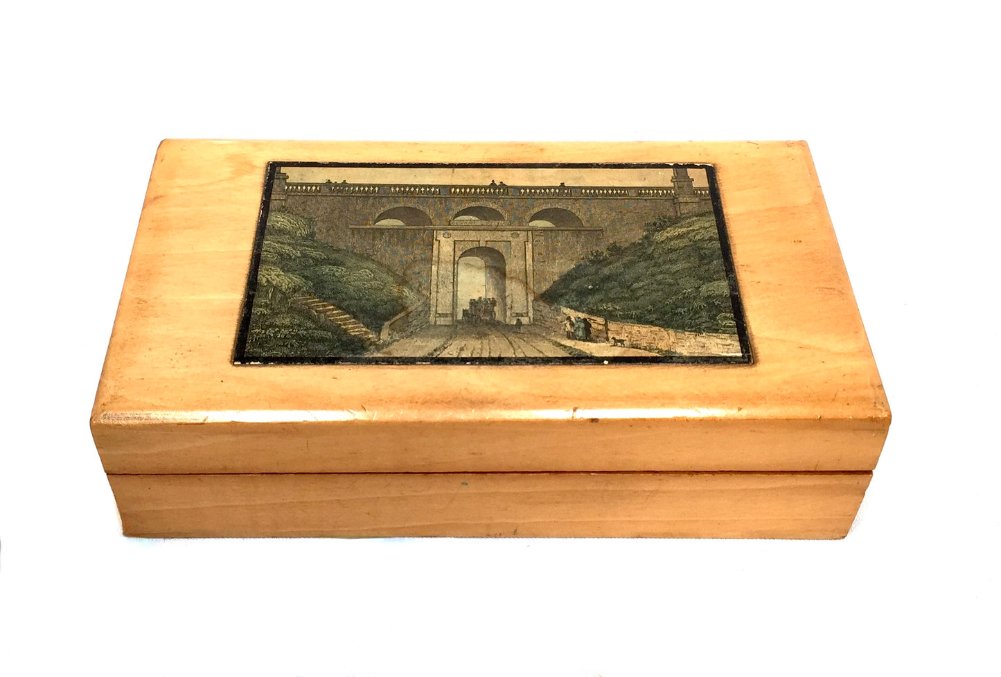 Antique Wooden Storage Trinket Box Highgate Archway London Souvenir Box