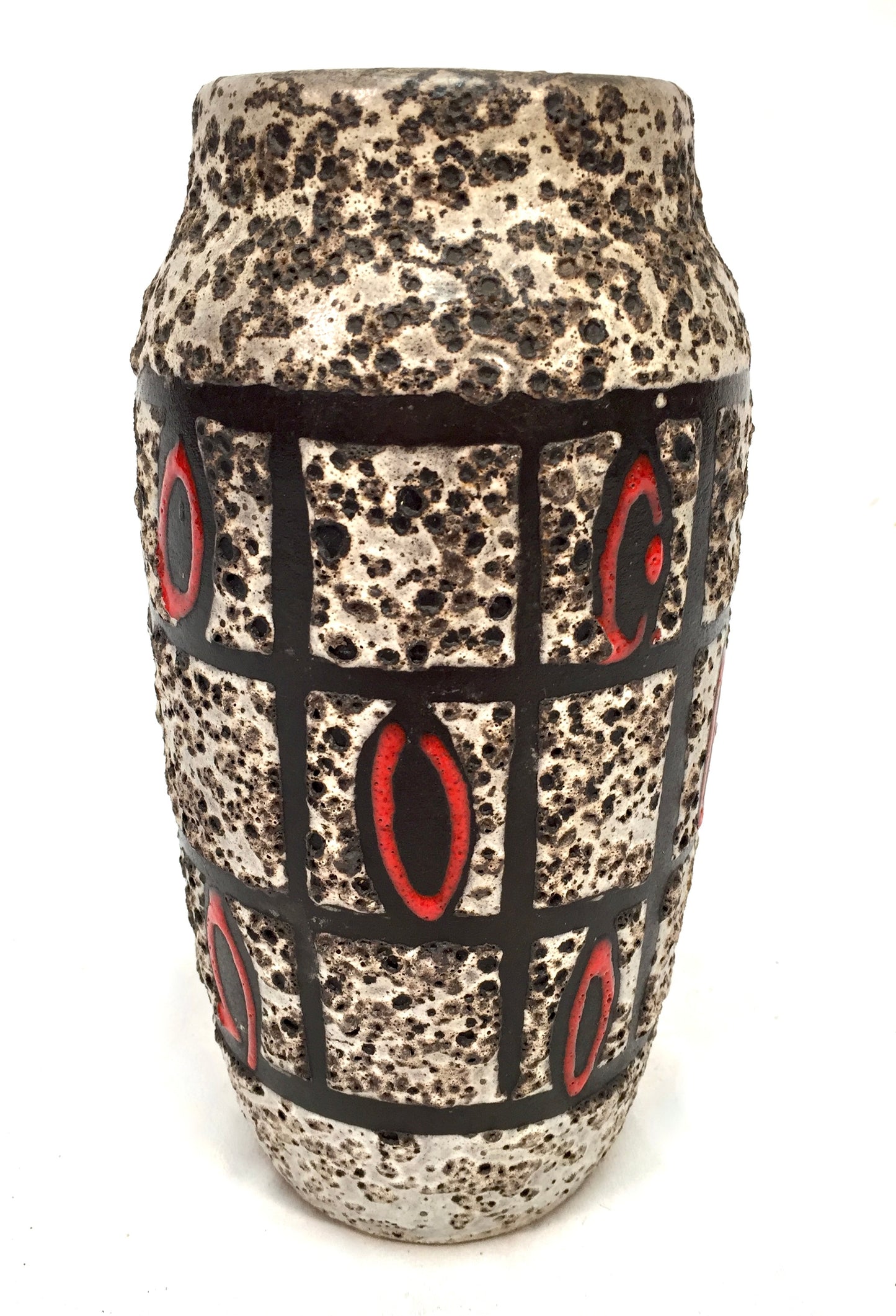 Vintage West German Pottery Fat Lava Vase / Scheurich / Red / Cream / Black 1970