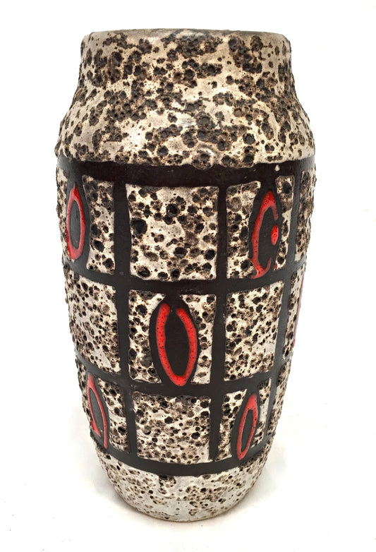 Vintage West German Pottery Fat Lava Vase / Scheurich / Red / Cream / Black 1970