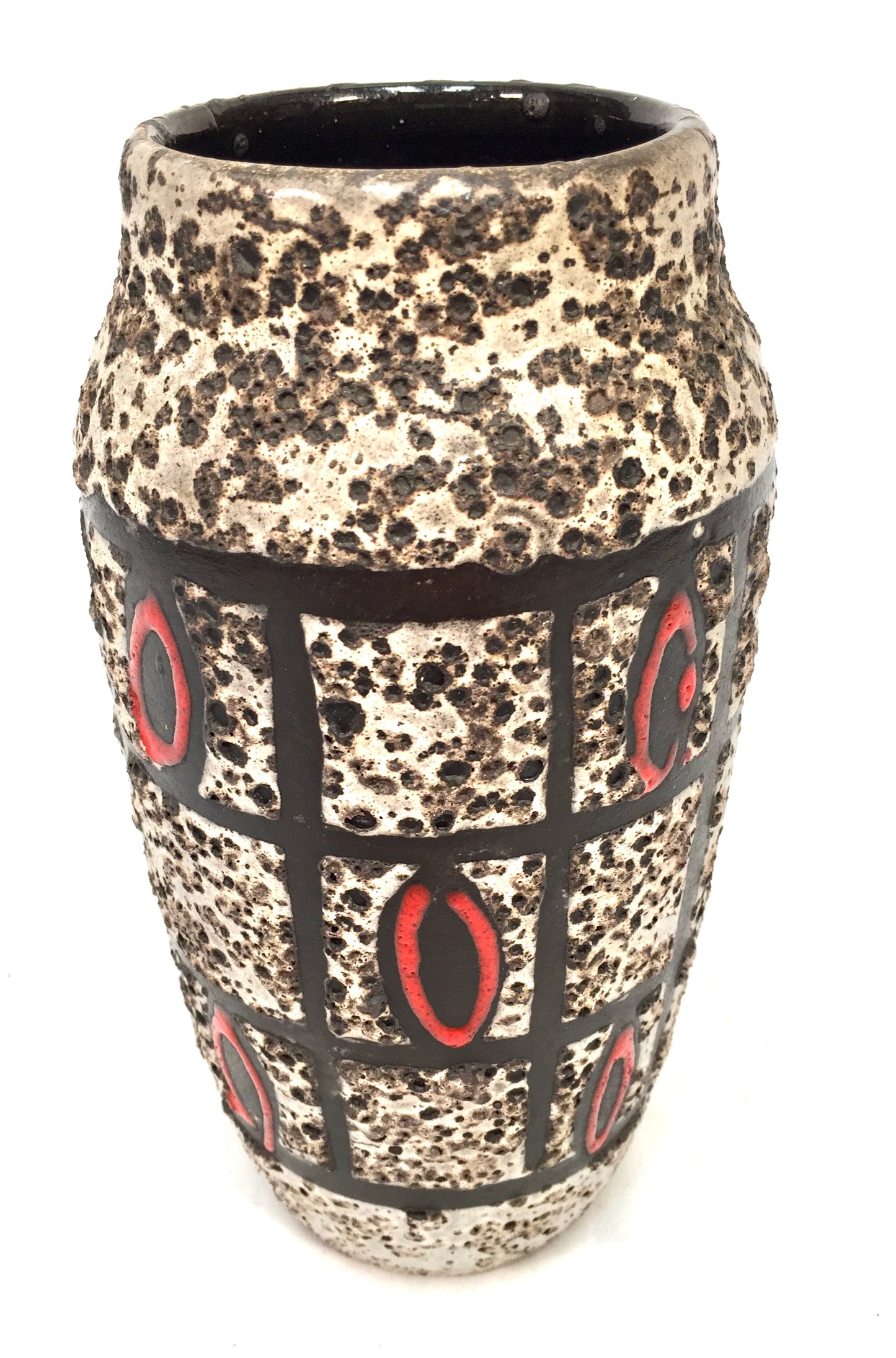 Vintage West German Pottery Fat Lava Vase / Scheurich / Red / Cream / Black 1970