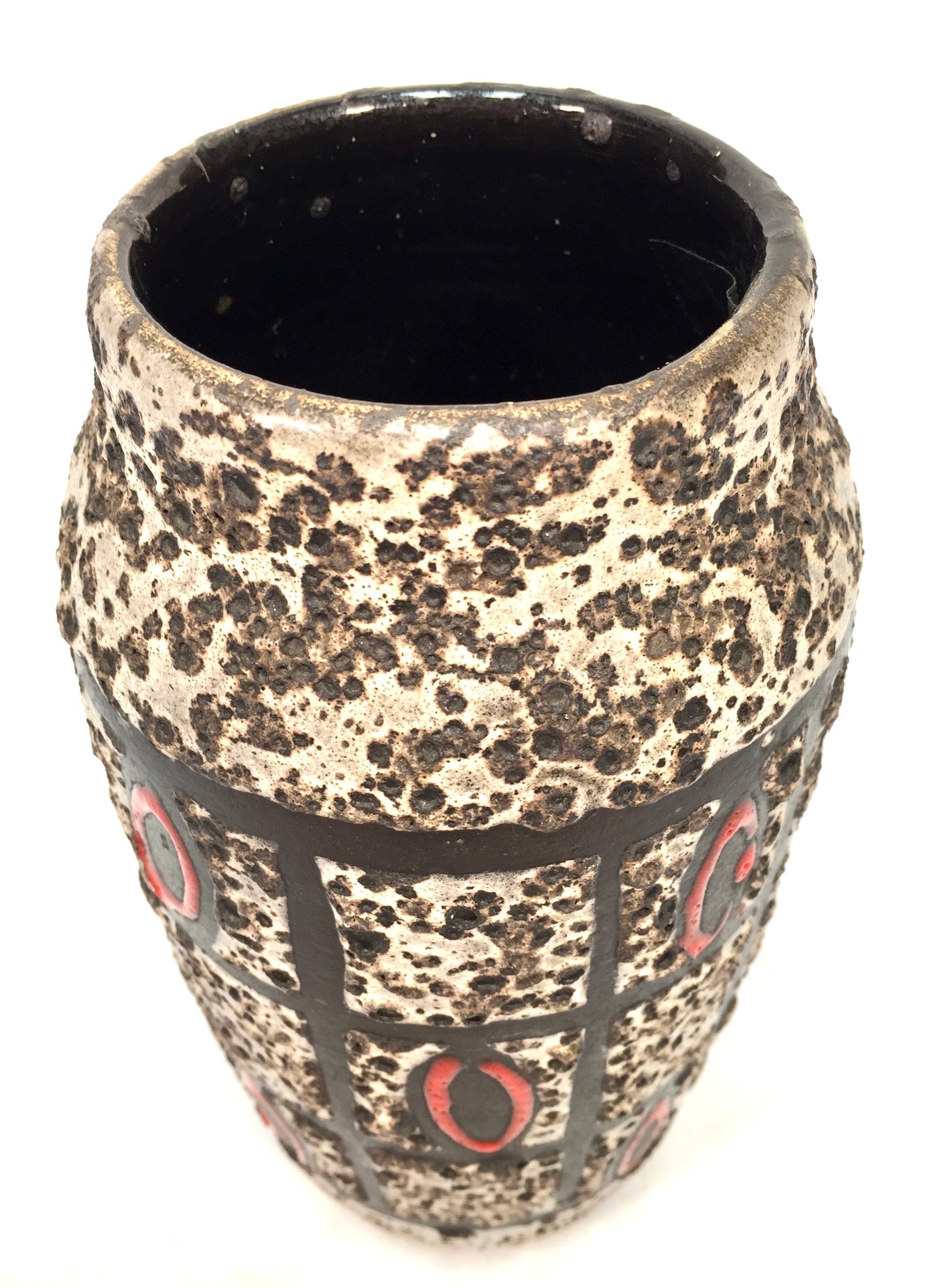 Vintage West German Pottery Fat Lava Vase / Scheurich / Red / Cream / Black 1970