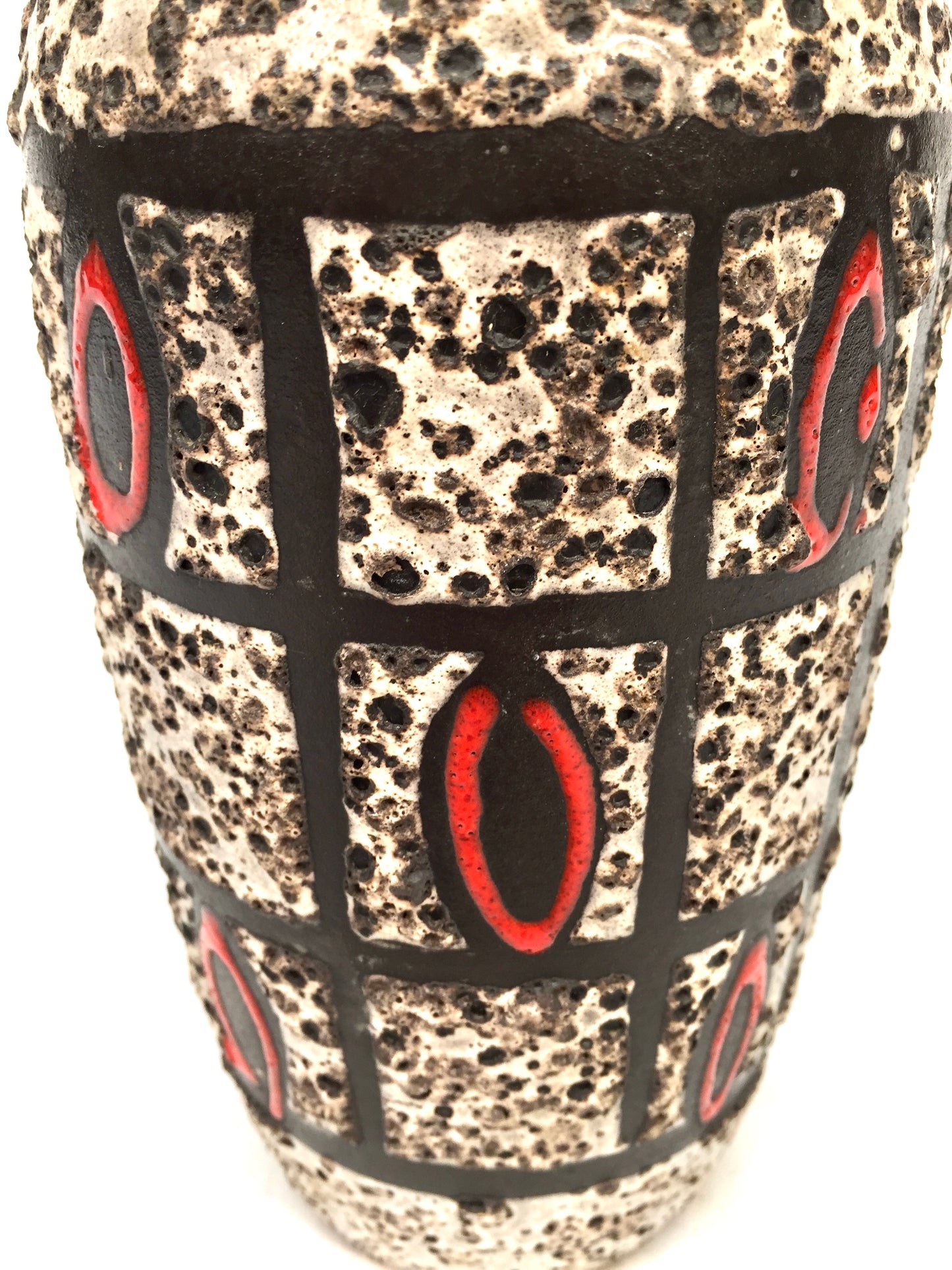 Vintage West German Pottery Fat Lava Vase / Scheurich / Red / Cream / Black 1970