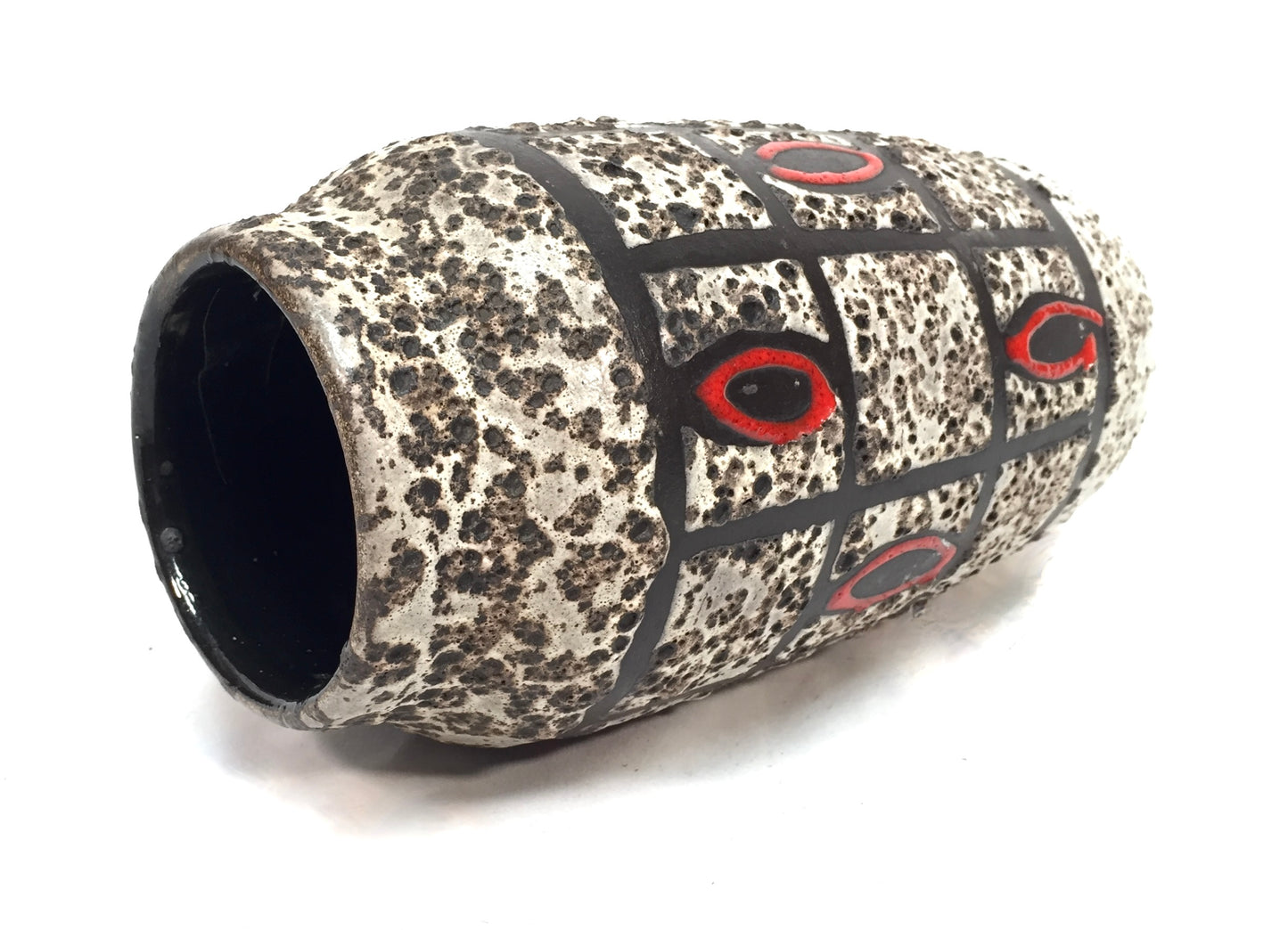Vintage West German Pottery Fat Lava Vase / Scheurich / Red / Cream / Black 1970