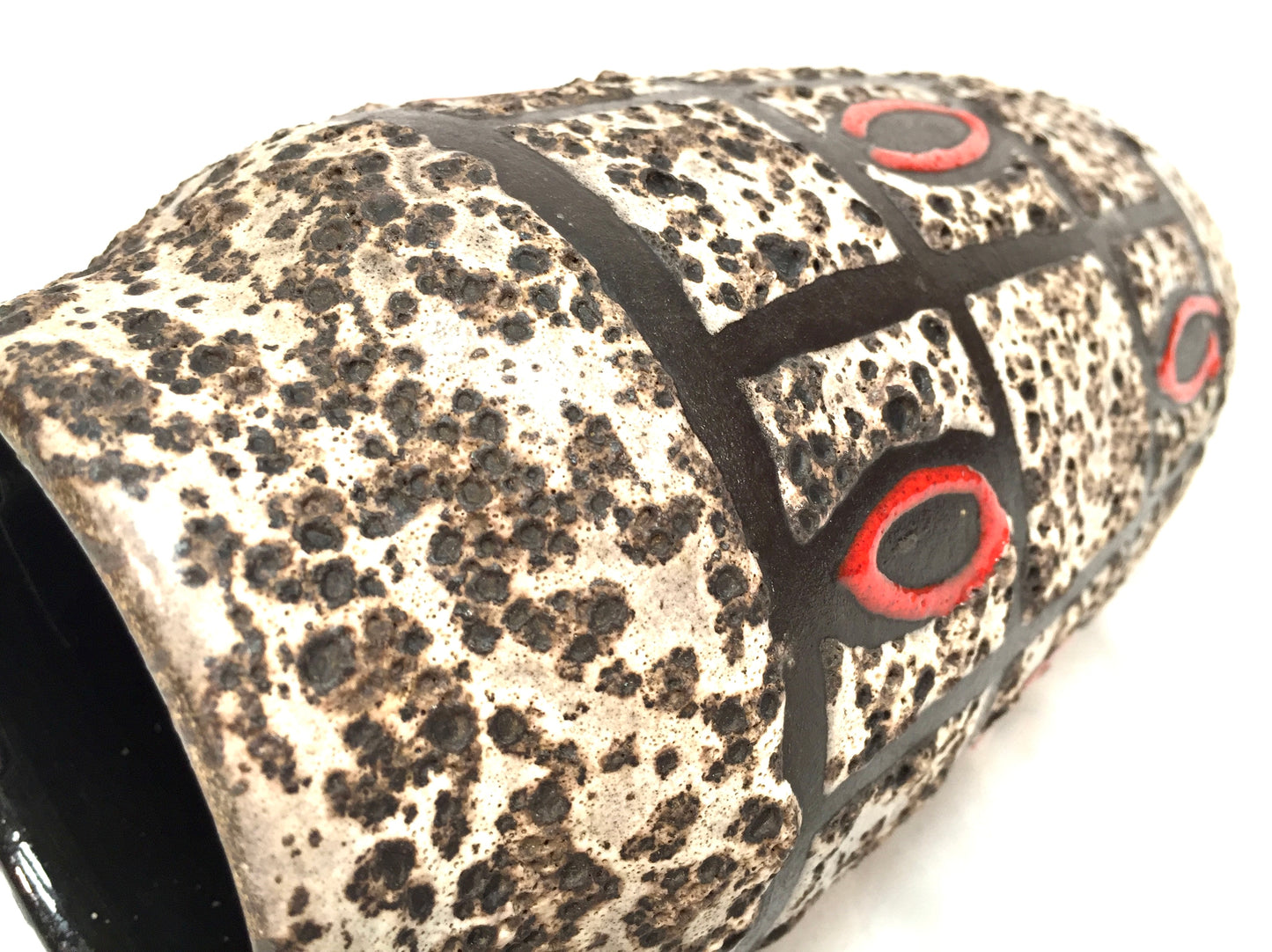 Vintage West German Pottery Fat Lava Vase / Scheurich / Red / Cream / Black 1970