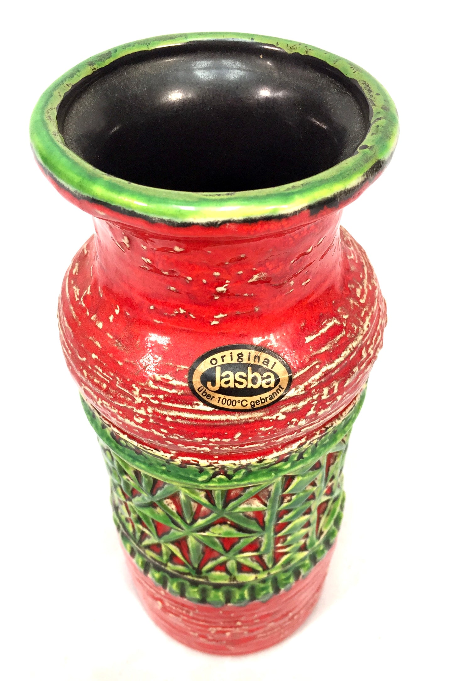 Vintage West German Pottery Jasba Keramik Vase / Jug / Red & Green Retro 1970's