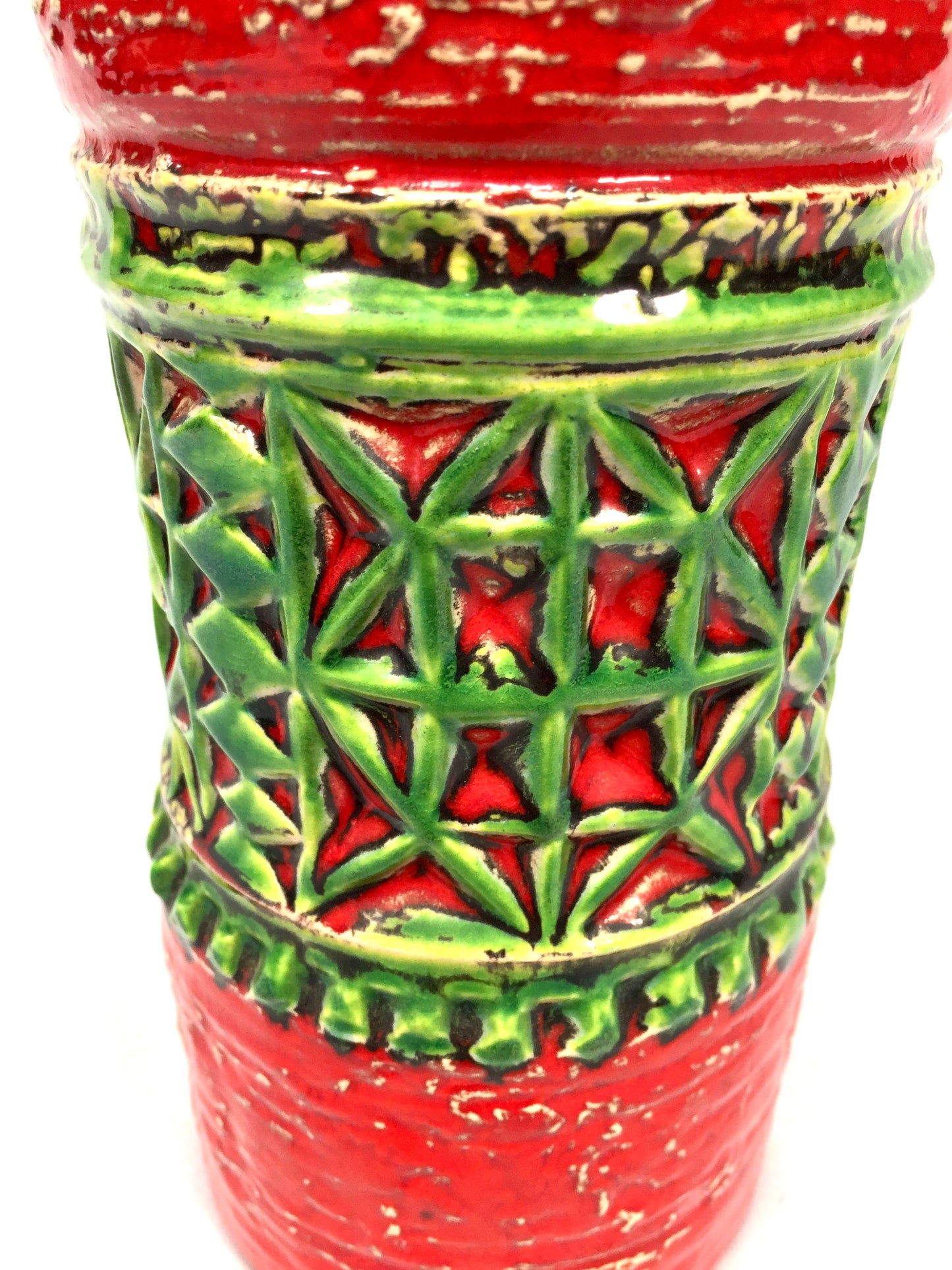 Vintage West German Pottery Jasba Keramik Vase / Jug / Red & Green Retro 1970's