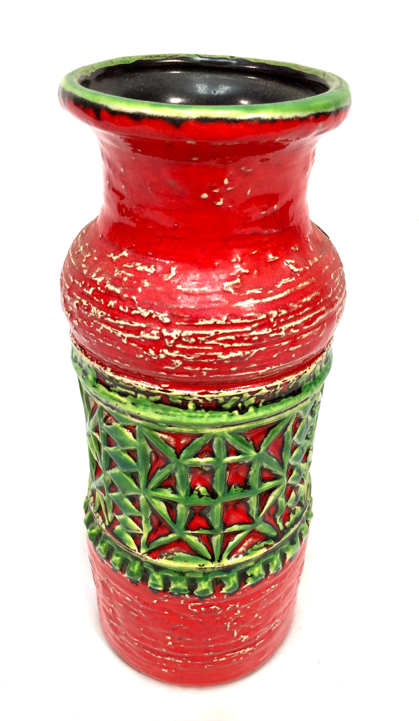 Vintage West German Pottery Jasba Keramik Vase / Jug / Red & Green Retro 1970's