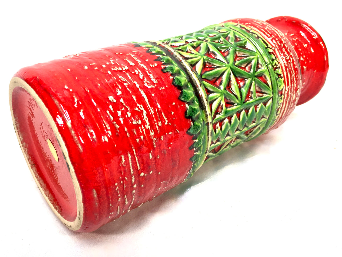 Vintage West German Pottery Jasba Keramik Vase / Jug / Red & Green Retro 1970's