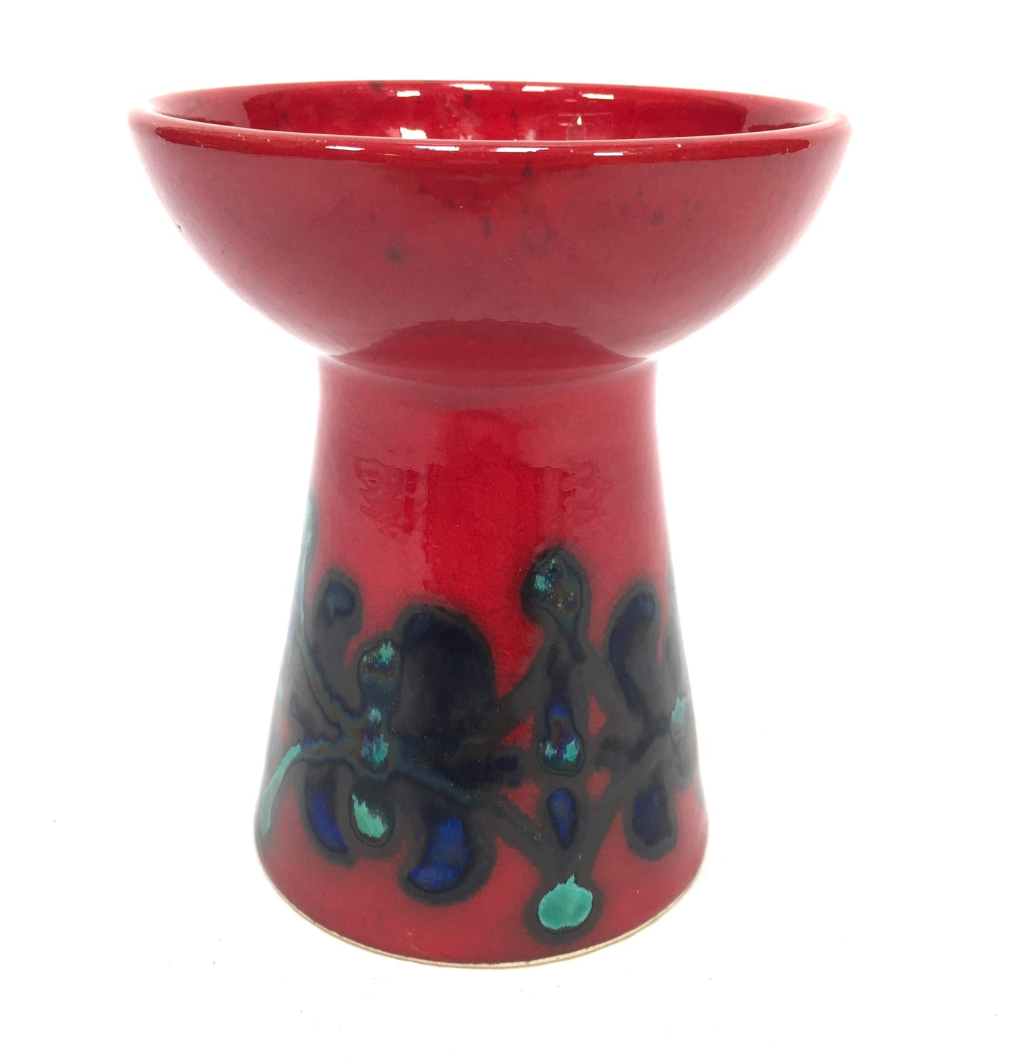 Vintage West German Pottery Allgöuer Keramik Vase / Red & Blue Retro 1970