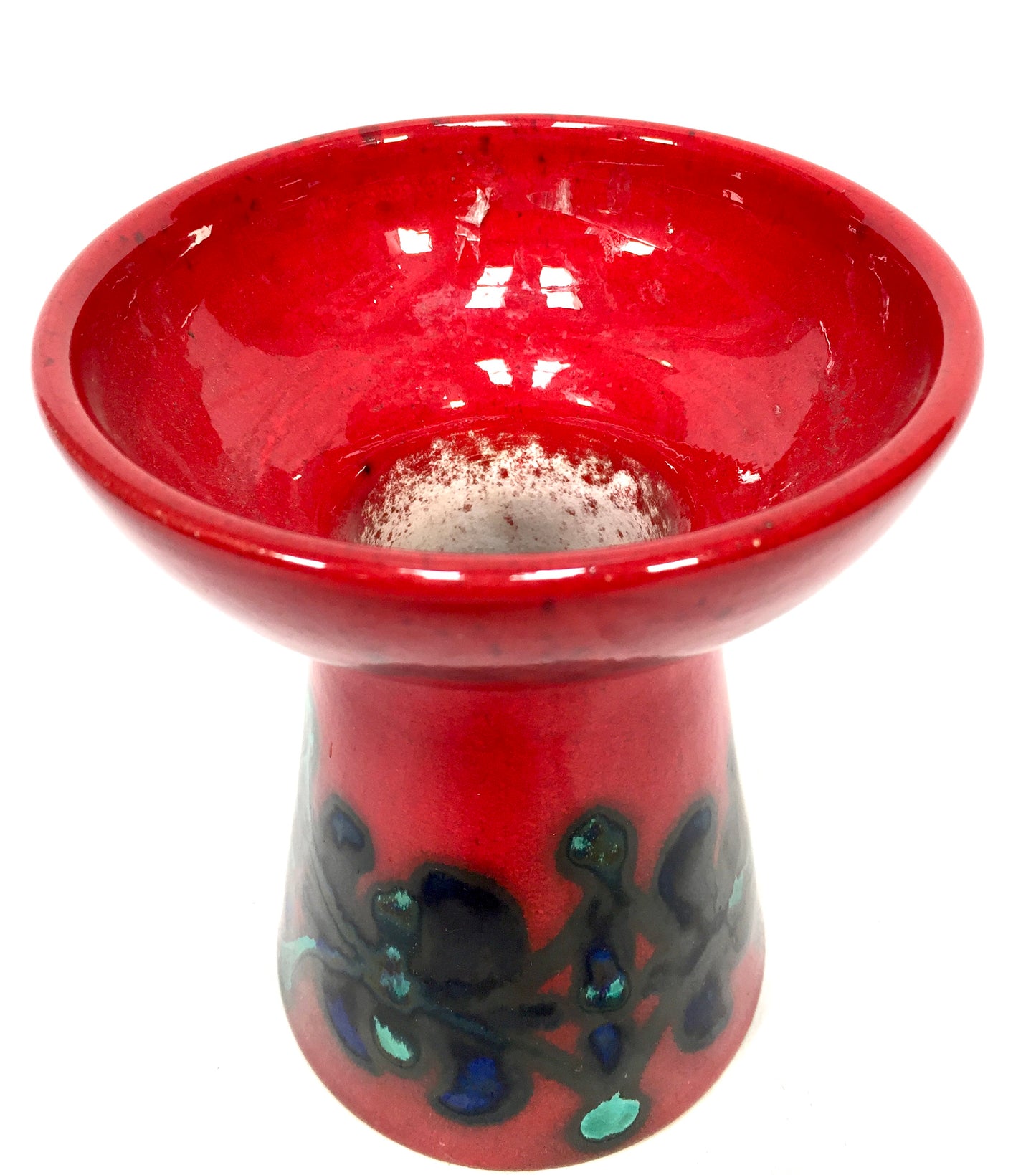 Vintage West German Pottery Allgöuer Keramik Vase / Red & Blue Retro 1970