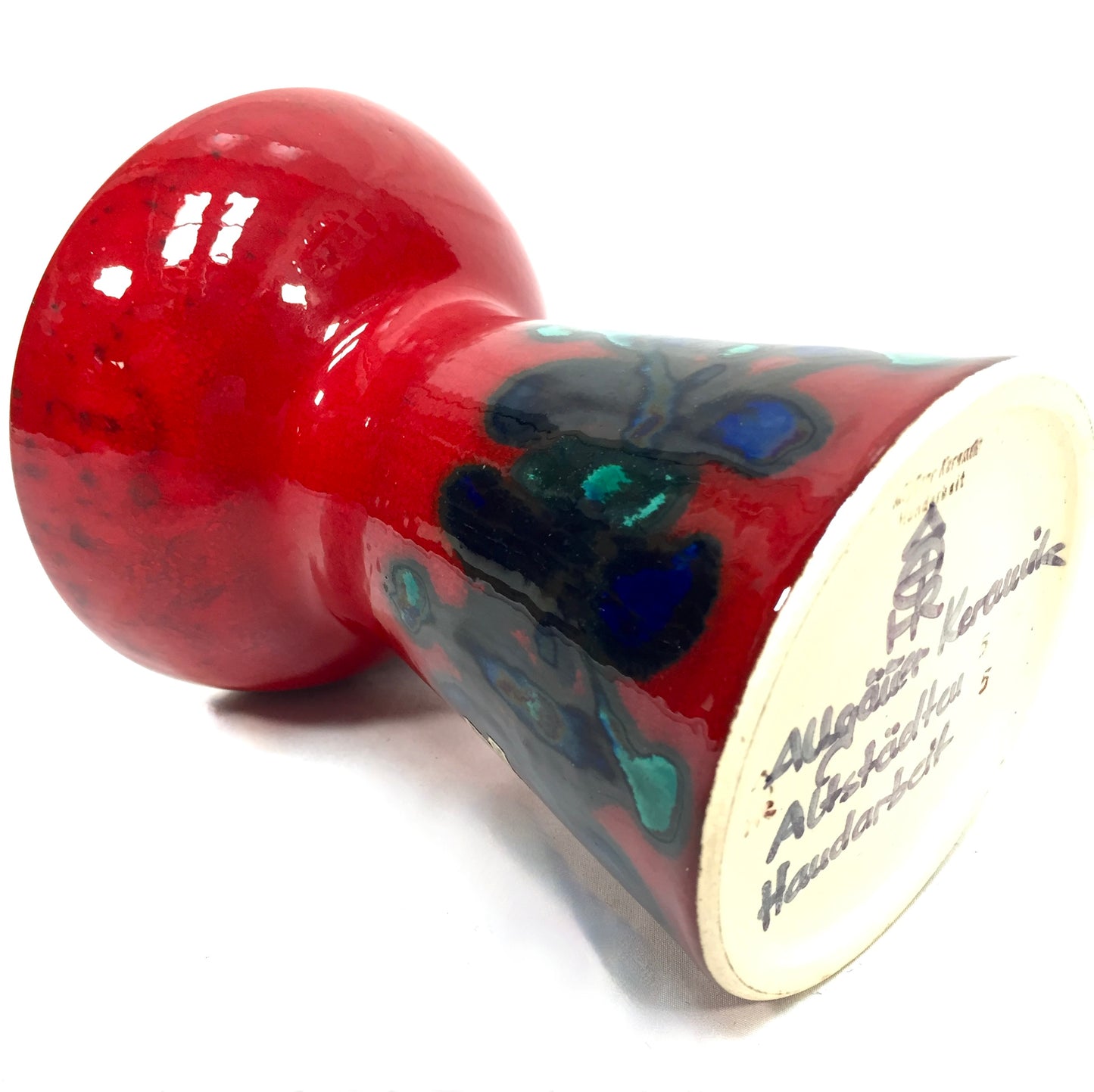 Vintage West German Pottery Allgöuer Keramik Vase / Red & Blue Retro 1970