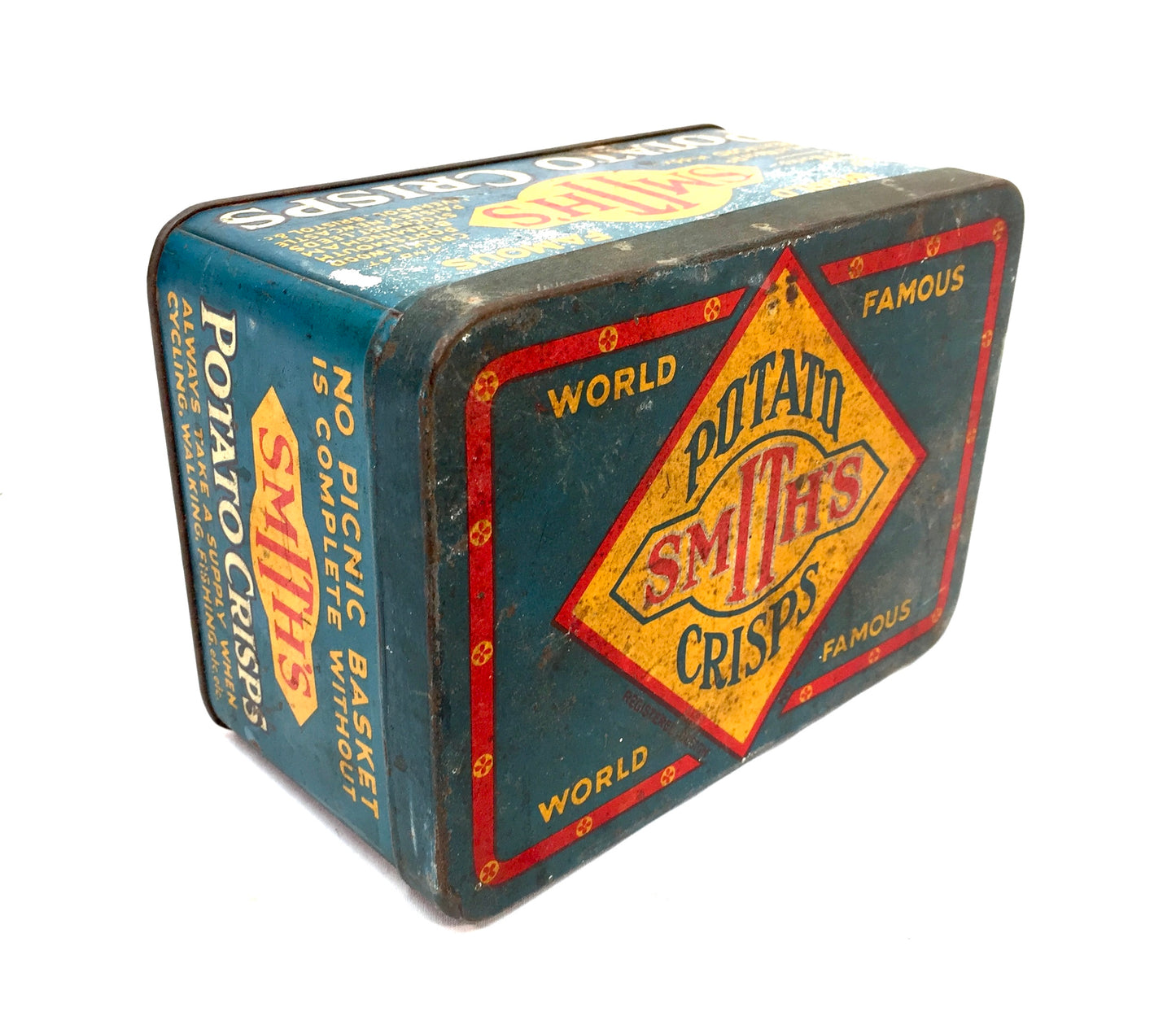 Antique Advertising World Famous Smith's Potato Crisp Food Tin c1950 Kitchenalia