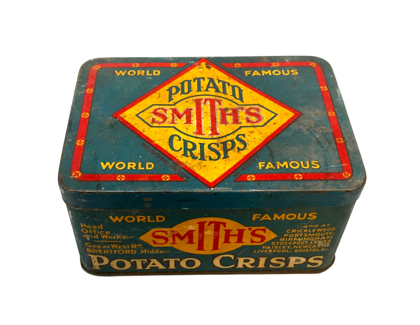 Antique Advertising World Famous Smith's Potato Crisp Food Tin c1950 Kitchenalia