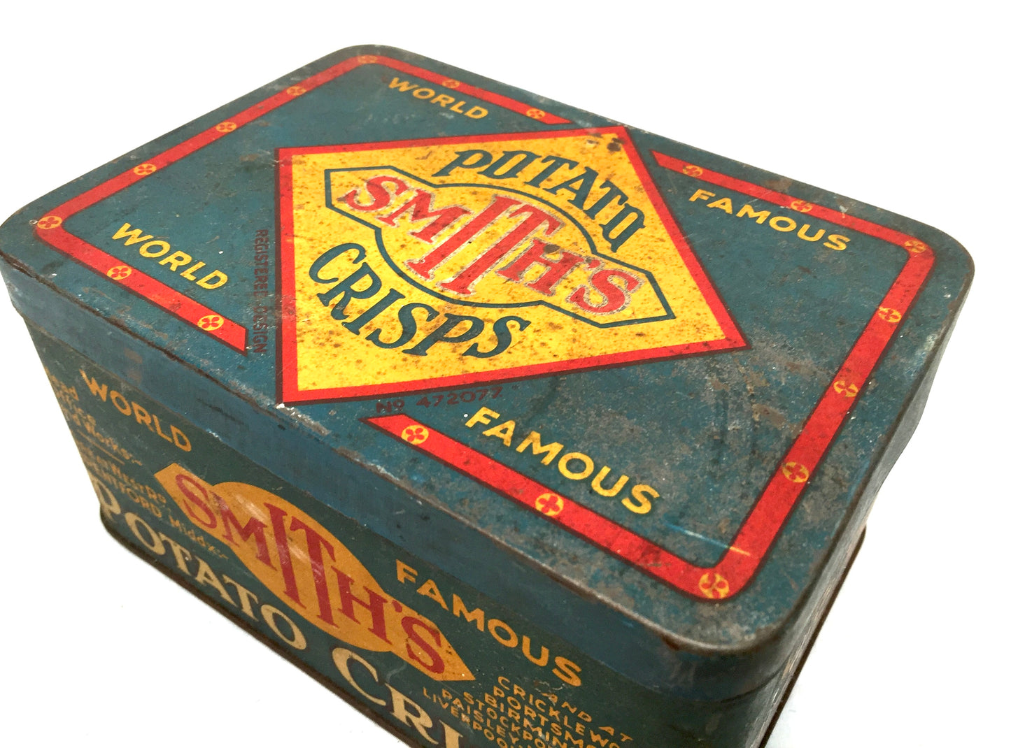Antique Advertising World Famous Smith's Potato Crisp Food Tin c1950 Kitchenalia