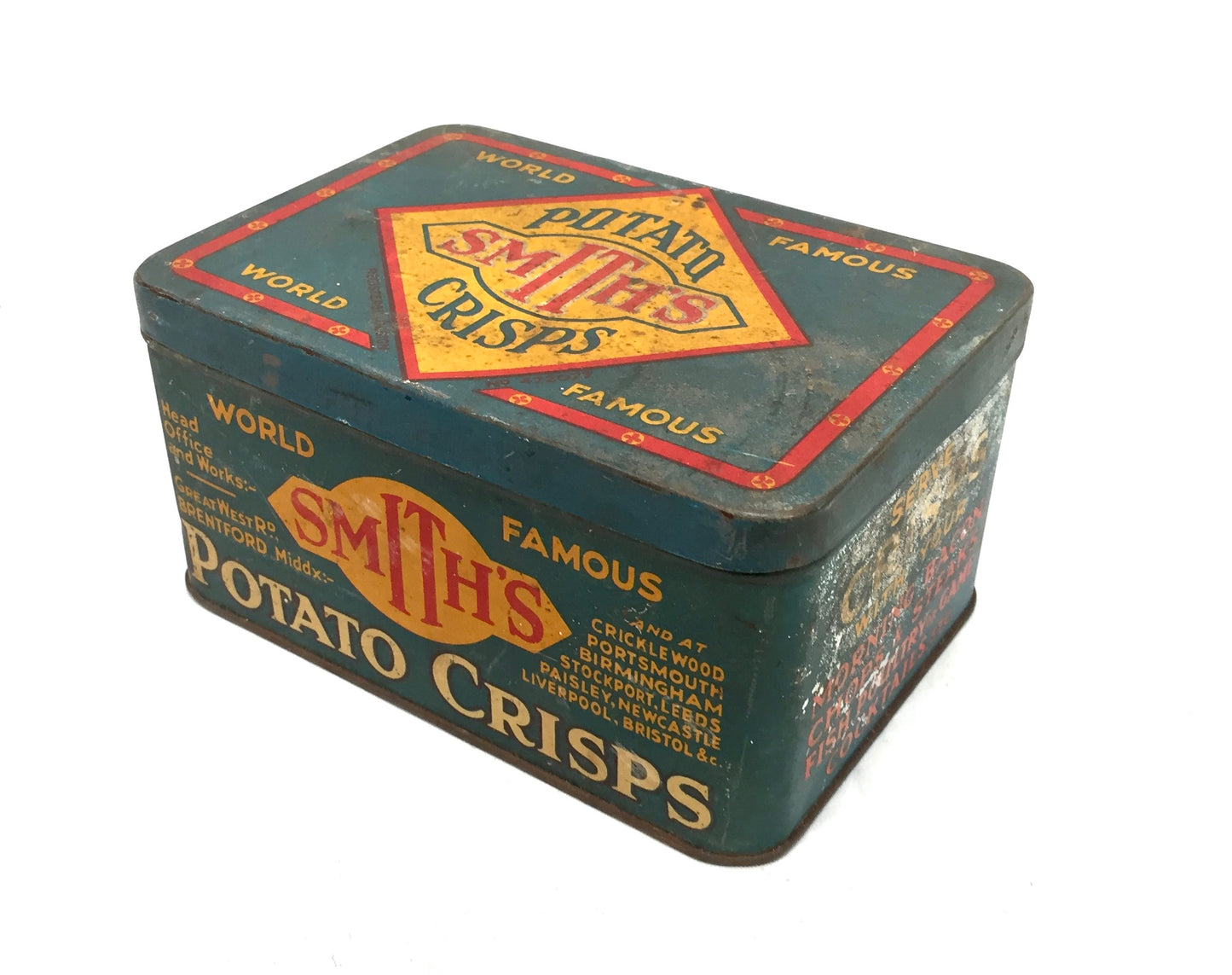 Antique Advertising World Famous Smith's Potato Crisp Food Tin c1950 Kitchenalia