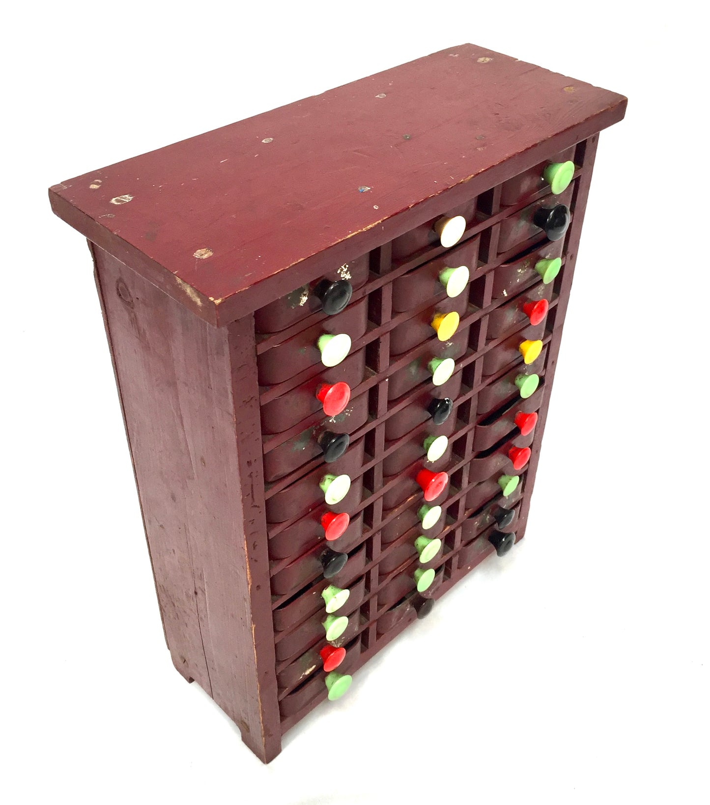 Vintage Tabletop Multi Coloured Collectors Drawers / Garage Storage Box c.1950