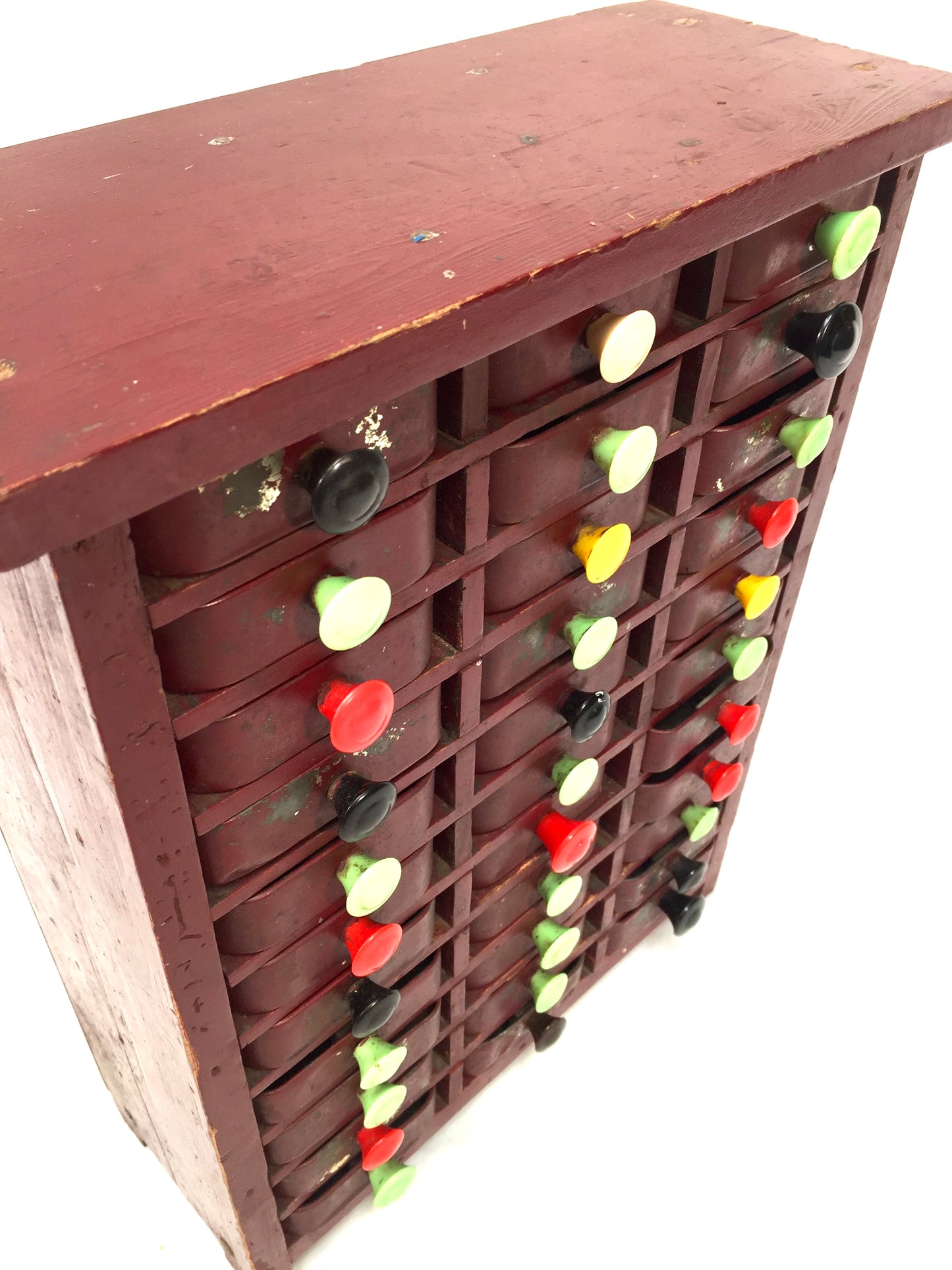Vintage Tabletop Multi Coloured Collectors Drawers / Garage Storage Box c.1950