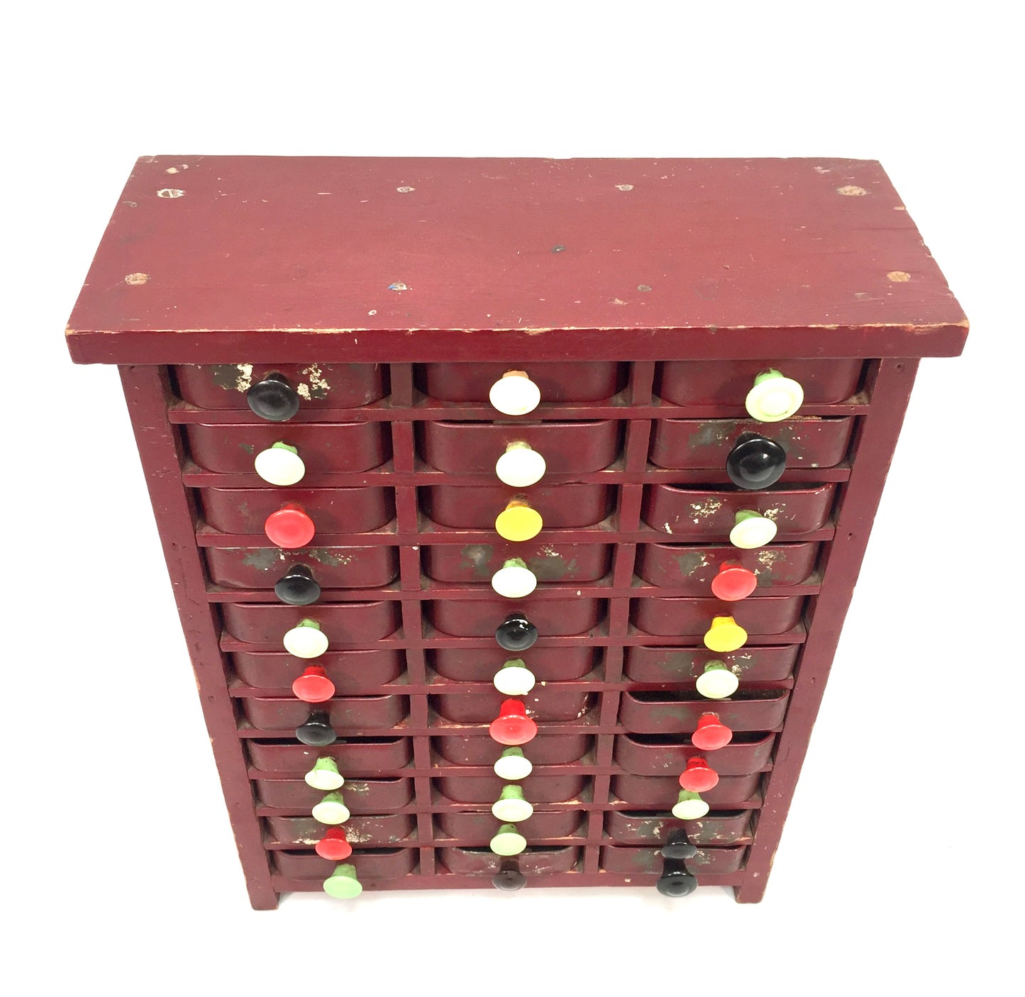 Vintage Tabletop Multi Coloured Collectors Drawers / Garage Storage Box c.1950