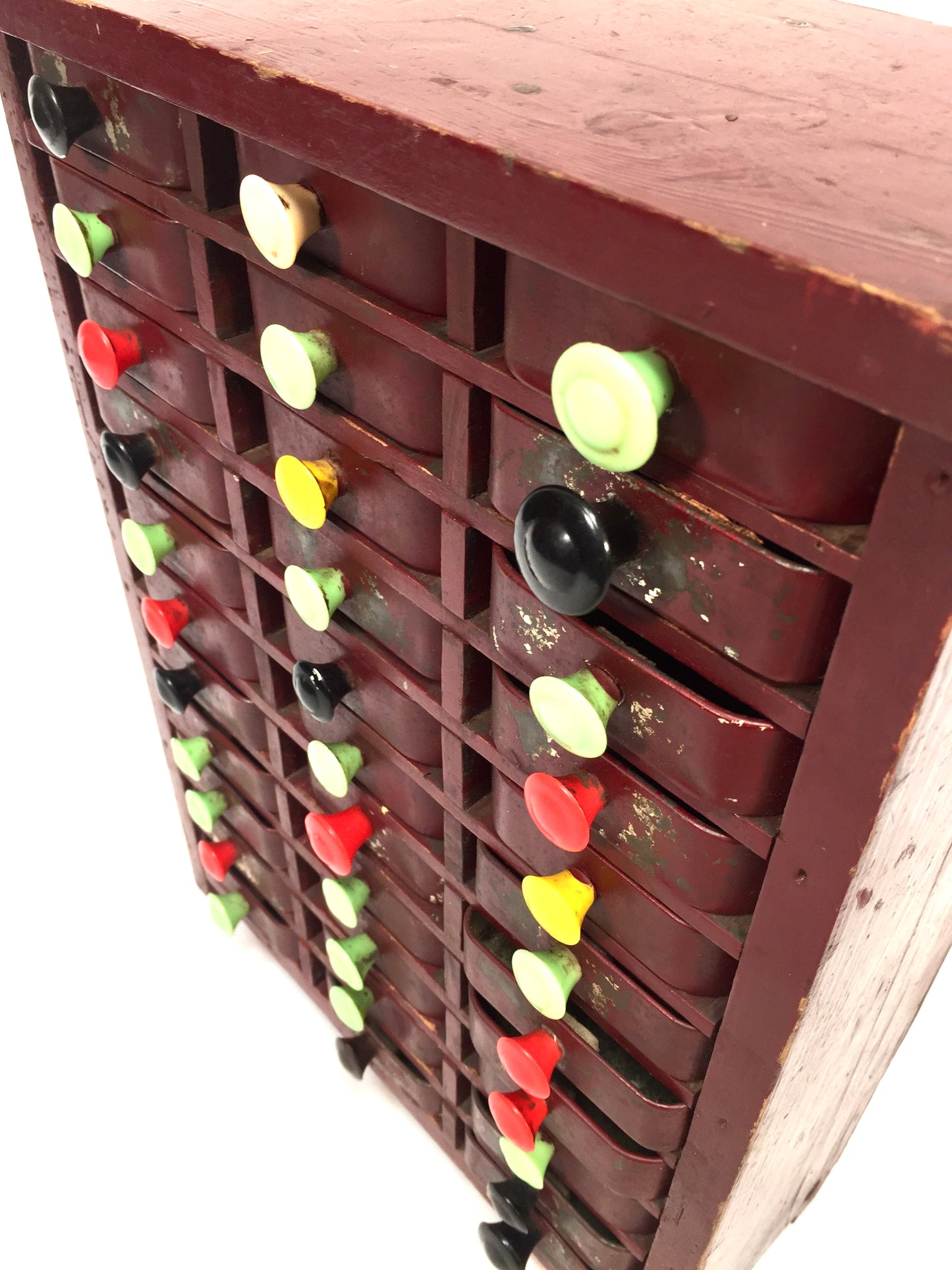 Vintage Tabletop Multi Coloured Collectors Drawers / Garage Storage Box c.1950