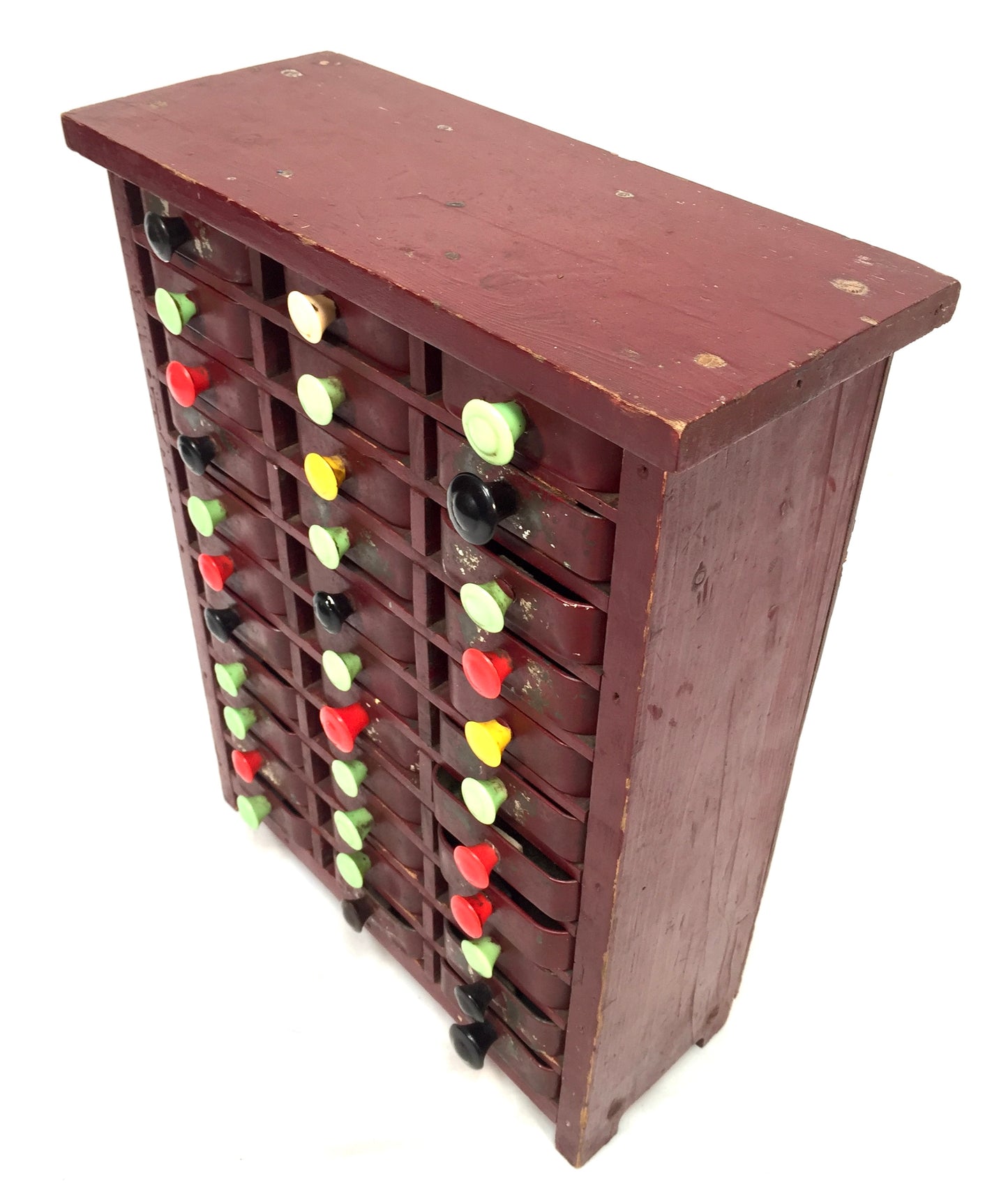 Vintage Tabletop Multi Coloured Collectors Drawers / Garage Storage Box c.1950