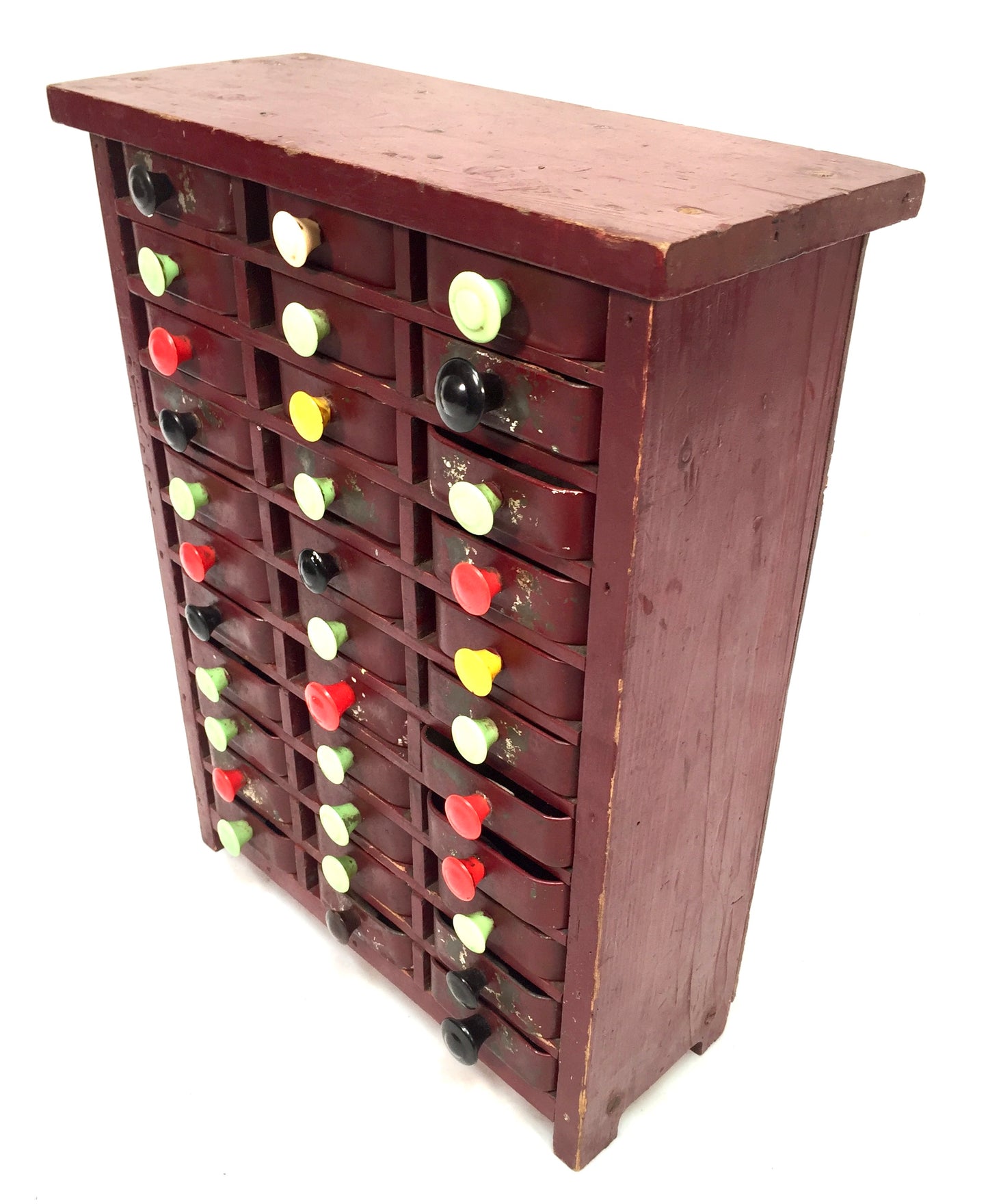 Vintage Tabletop Multi Coloured Collectors Drawers / Garage Storage Box c.1950
