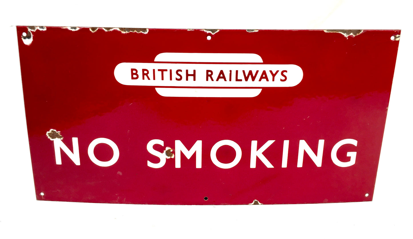 Antique Advertising - 20th Century No Smoking Enamel Sign for British Railways