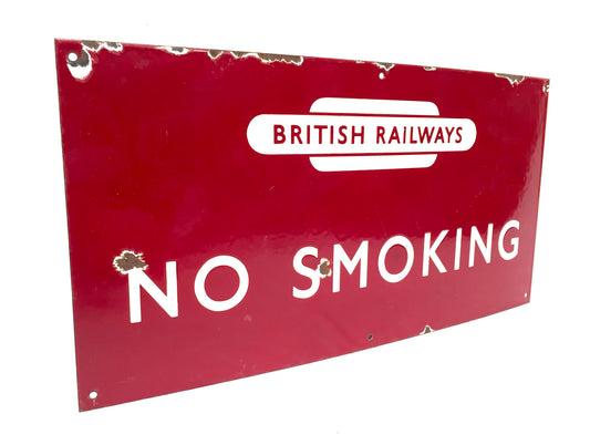 Antique Advertising - 20th Century No Smoking Enamel Sign for British Railways