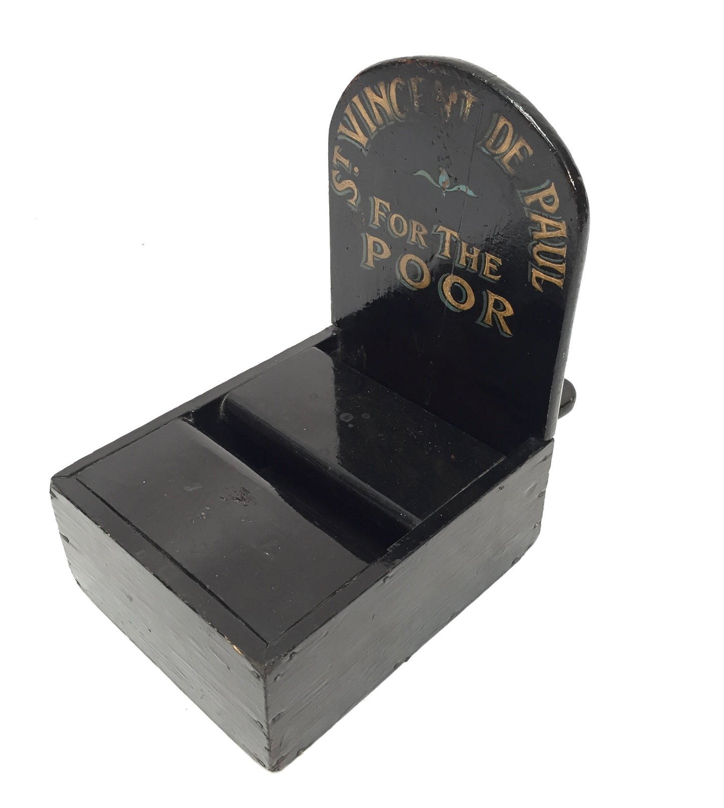 Antique Wooden St. Vincent de Paul Church Used Handled Collection Money Box 1900