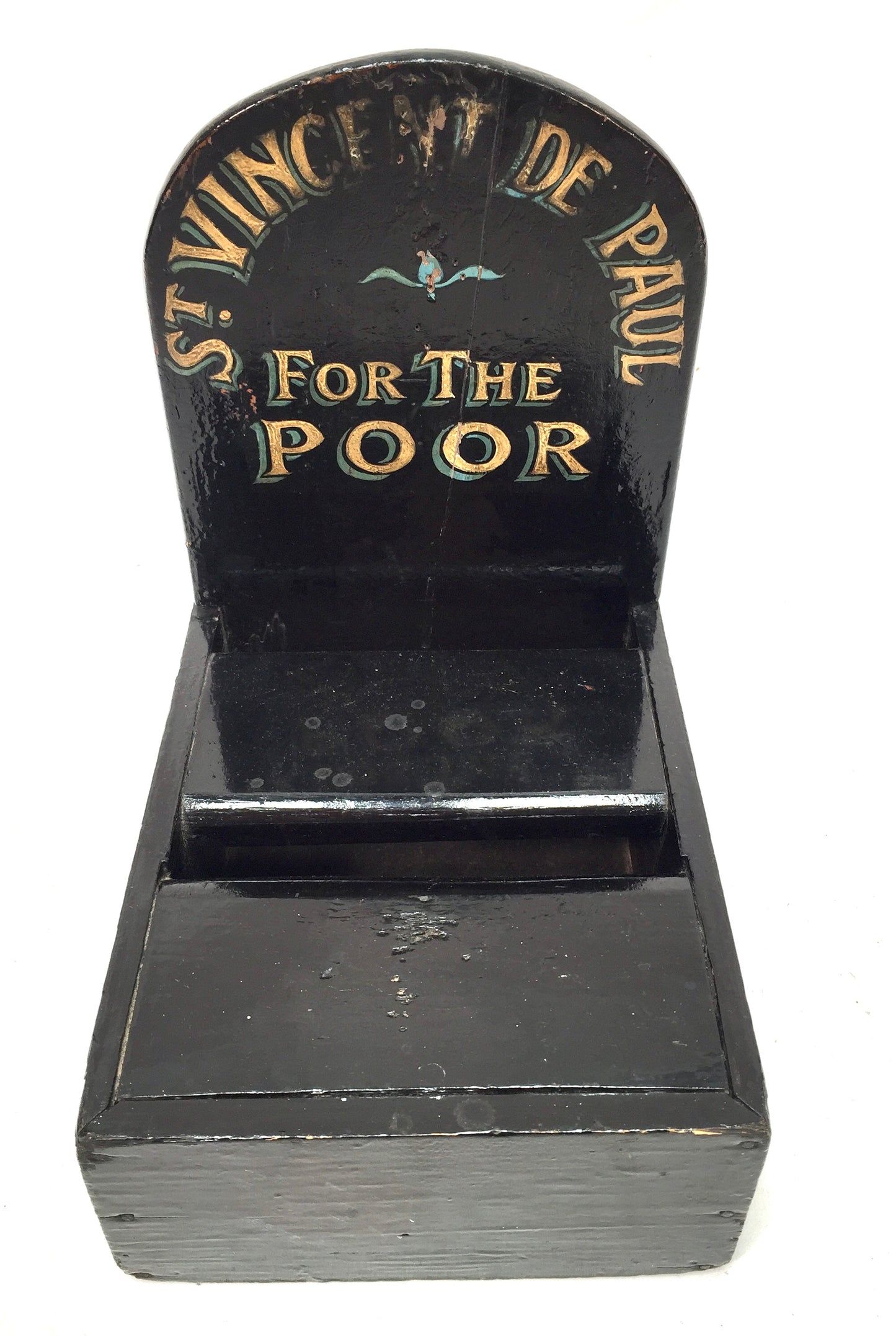 Antique Wooden St. Vincent de Paul Church Used Handled Collection Money Box 1900
