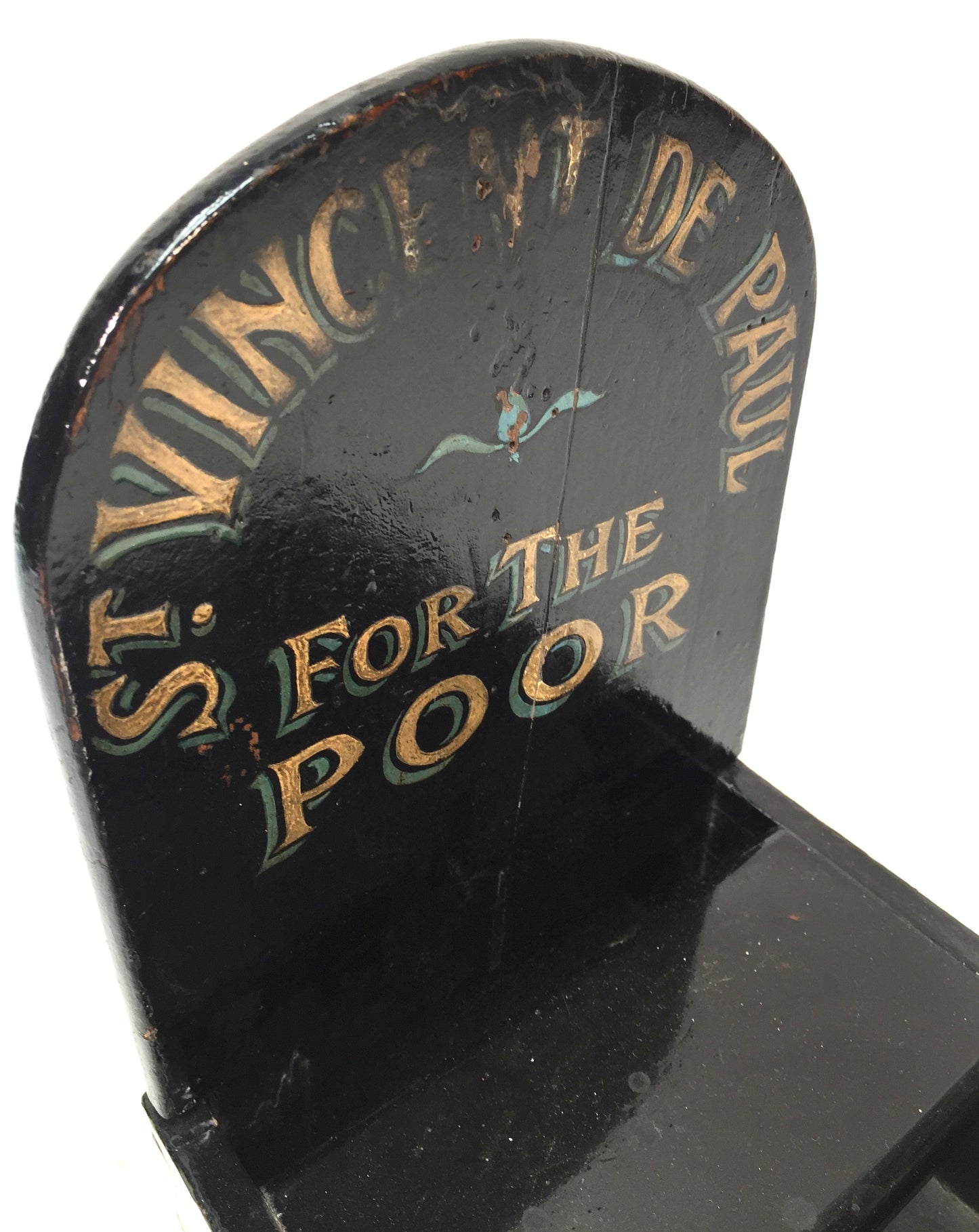 Antique Wooden St. Vincent de Paul Church Used Handled Collection Money Box 1900