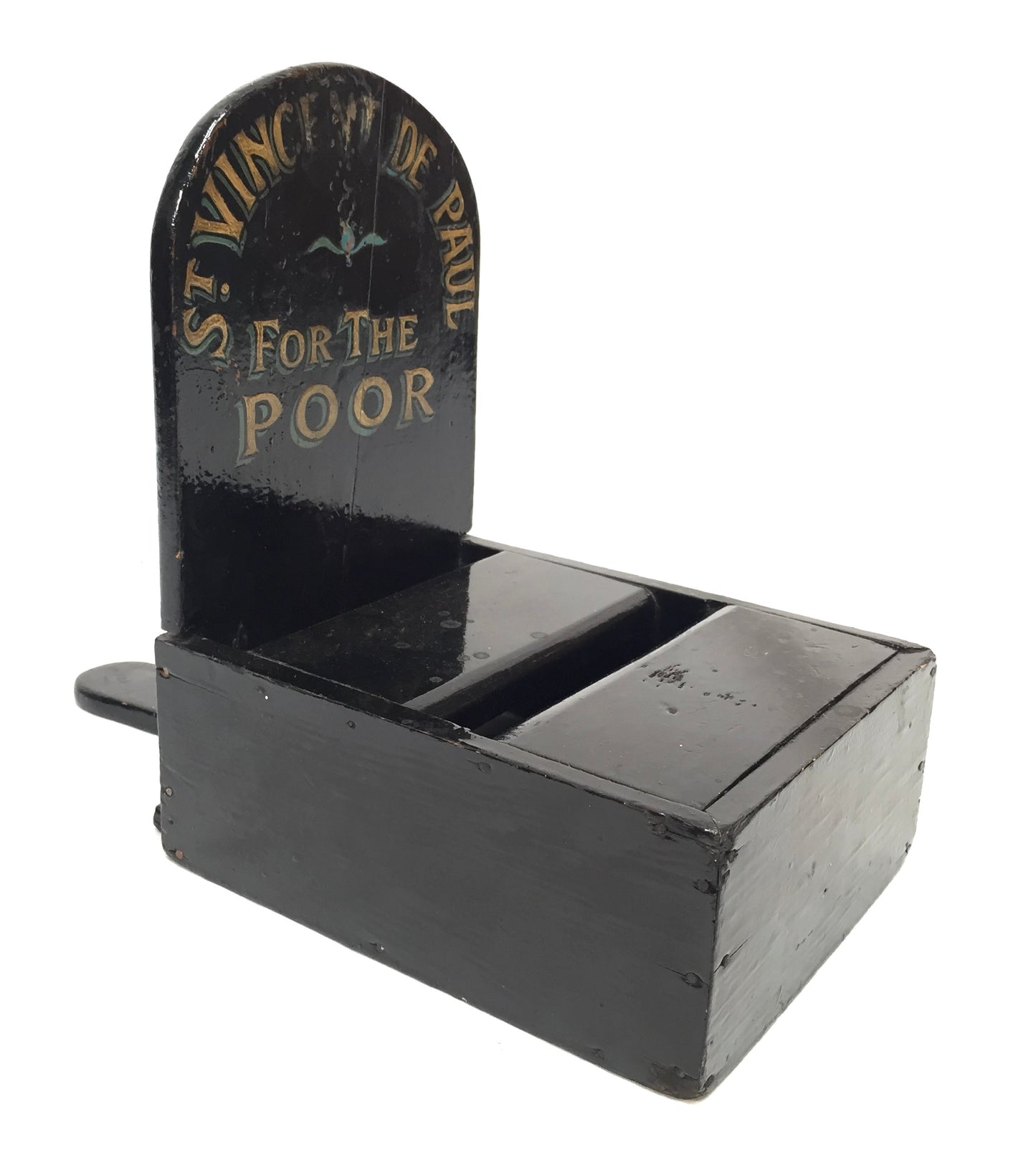 Antique Wooden St. Vincent de Paul Church Used Handled Collection Money Box 1900