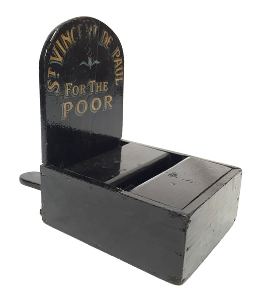 Antique Wooden St. Vincent de Paul Church Used Handled Collection Money Box 1900
