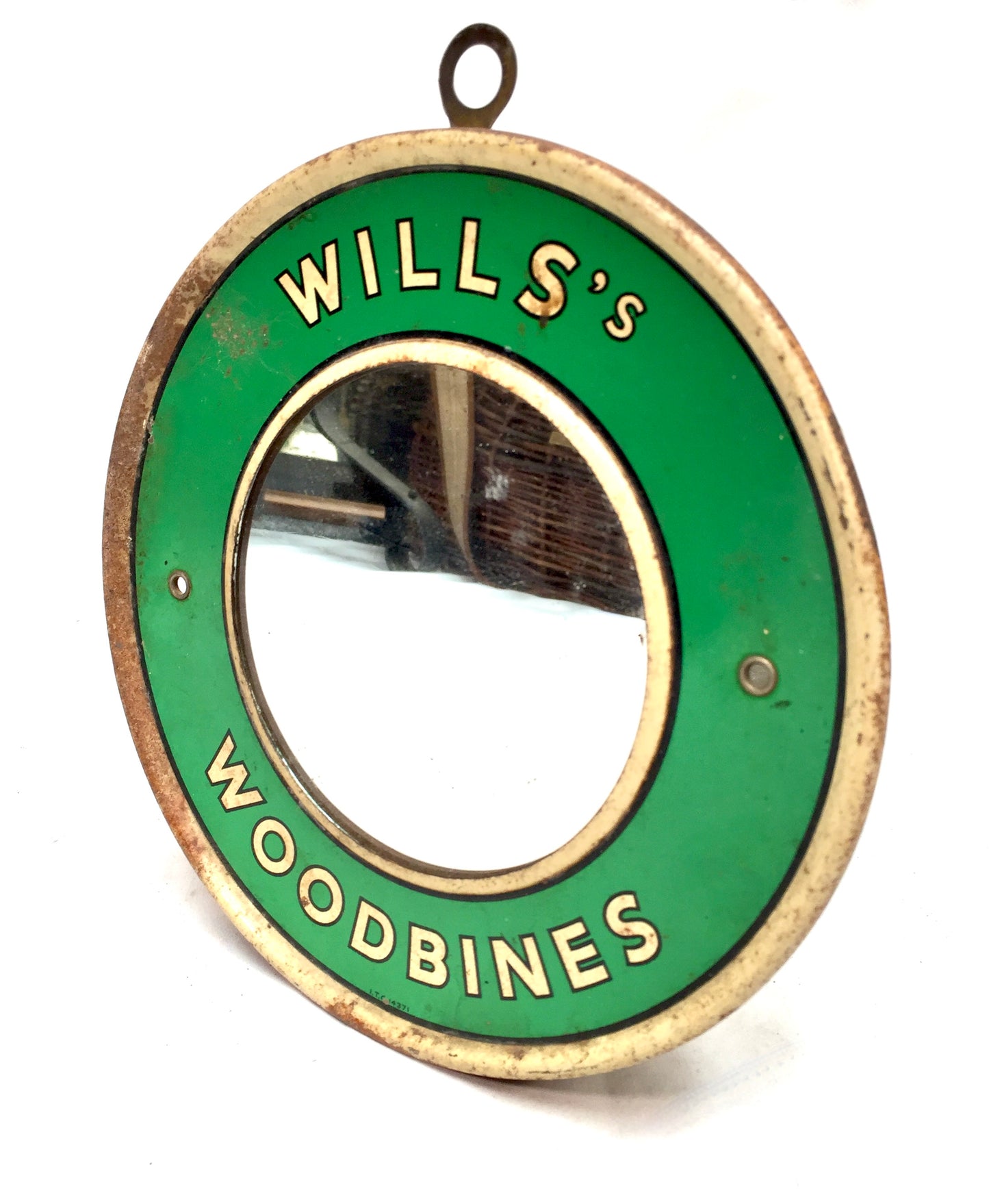 Antique Advertising Wills's Woodbines Cigarettes Circle Round Mirror Sign Green