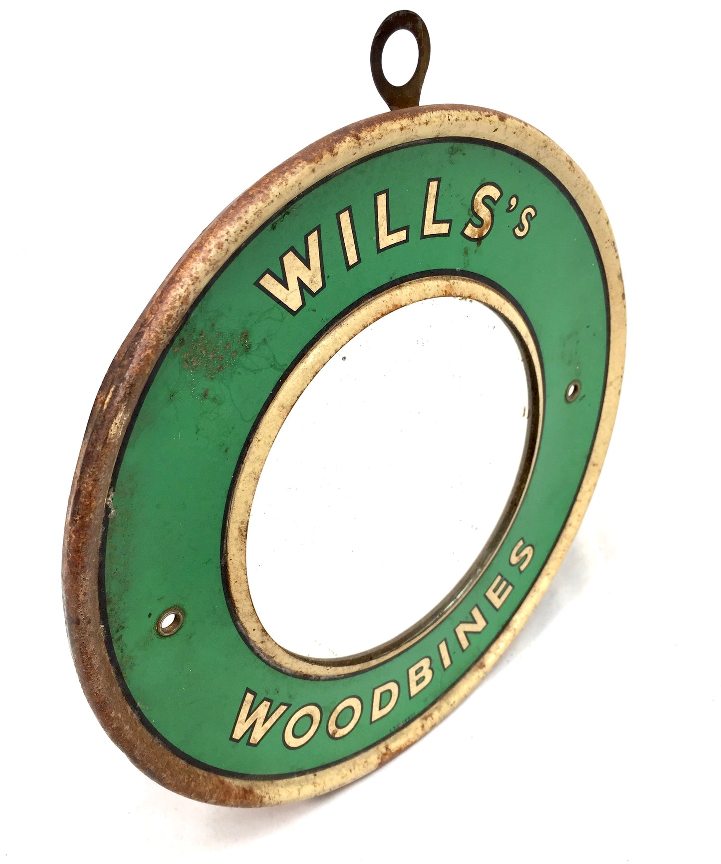 Antique Advertising Wills's Woodbines Cigarettes Circle Round Mirror Sign Green