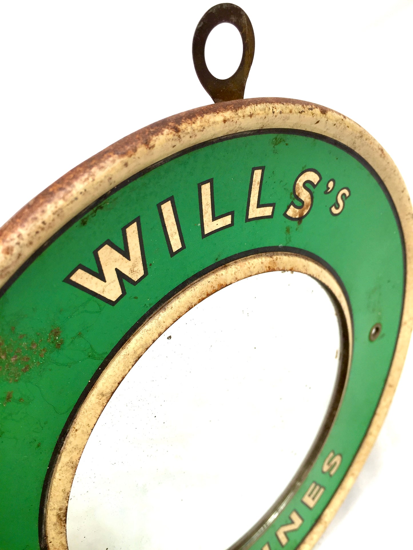 Antique Advertising Wills's Woodbines Cigarettes Circle Round Mirror Sign Green