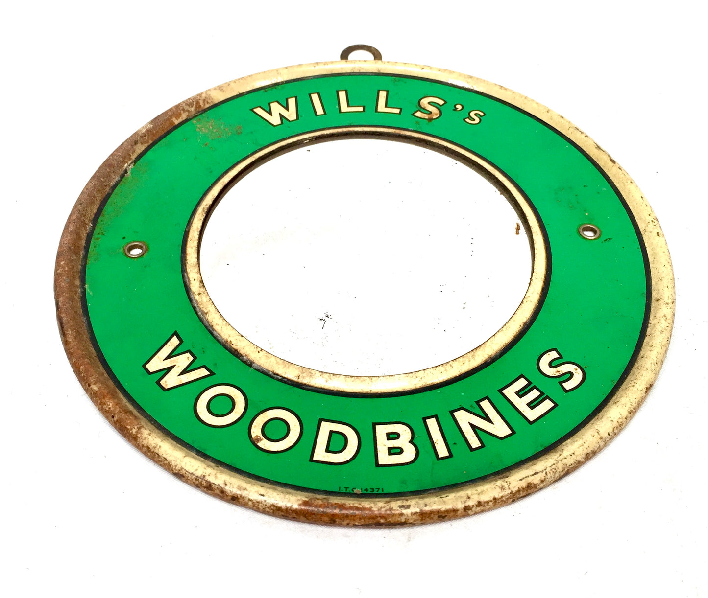 Antique Advertising Wills's Woodbines Cigarettes Circle Round Mirror Sign Green