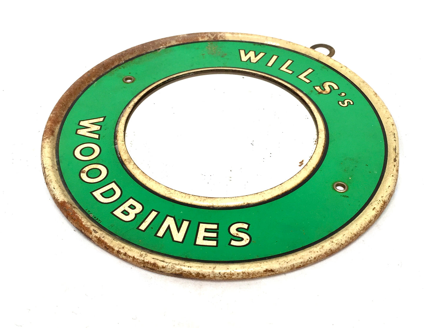 Antique Advertising Wills's Woodbines Cigarettes Circle Round Mirror Sign Green