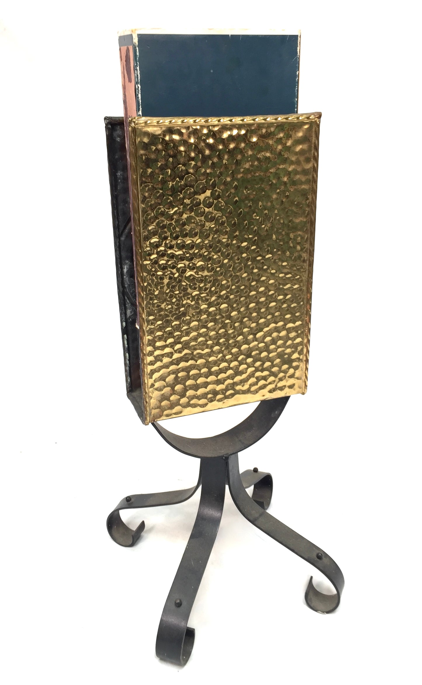 Antique Embossed Brass &amp; Iron Fireside Large Matchbox Holder Mid 20th Century