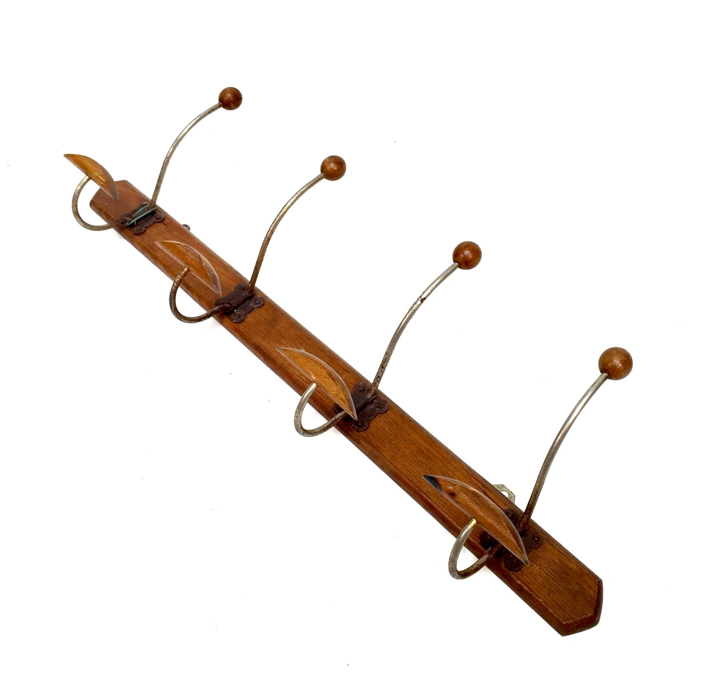 Antique Wooden Wall Mounted Entrance Hall Coat Hooks and Hat Rack c.1930s