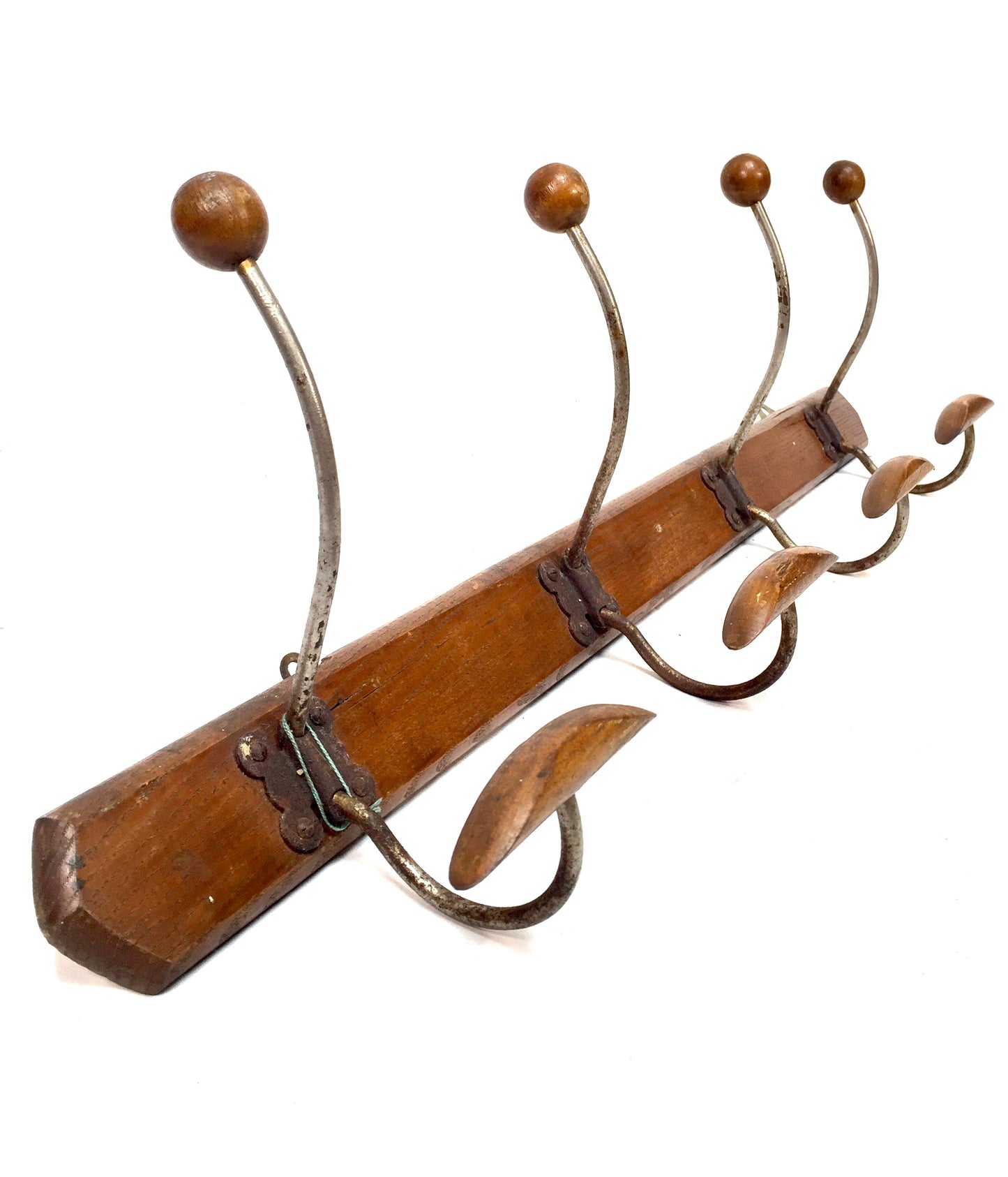Antique Wooden Wall Mounted Entrance Hall Coat Hooks and Hat Rack c.1930s