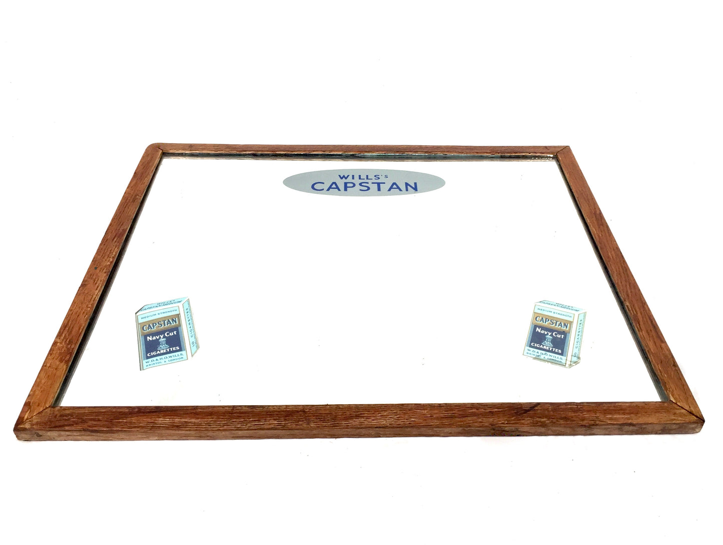 Antique Advertising - Wills's Capstan Navy Cut Cigarettes Oak Framed Mirror Sign