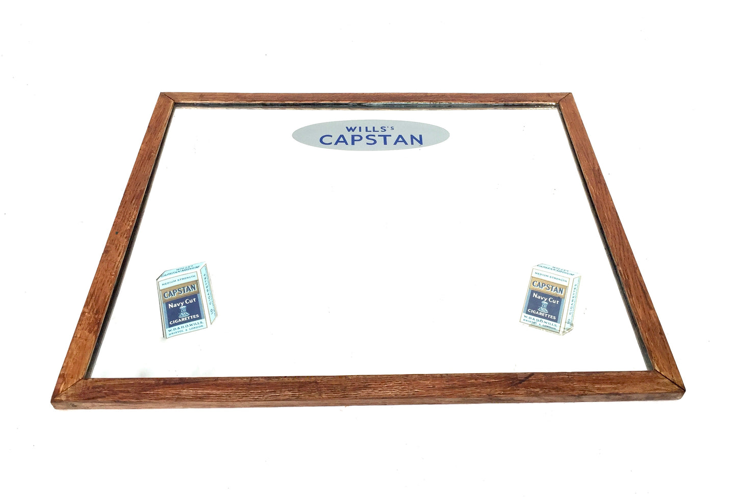 Antique Advertising - Wills's Capstan Navy Cut Cigarettes Oak Framed Mirror Sign