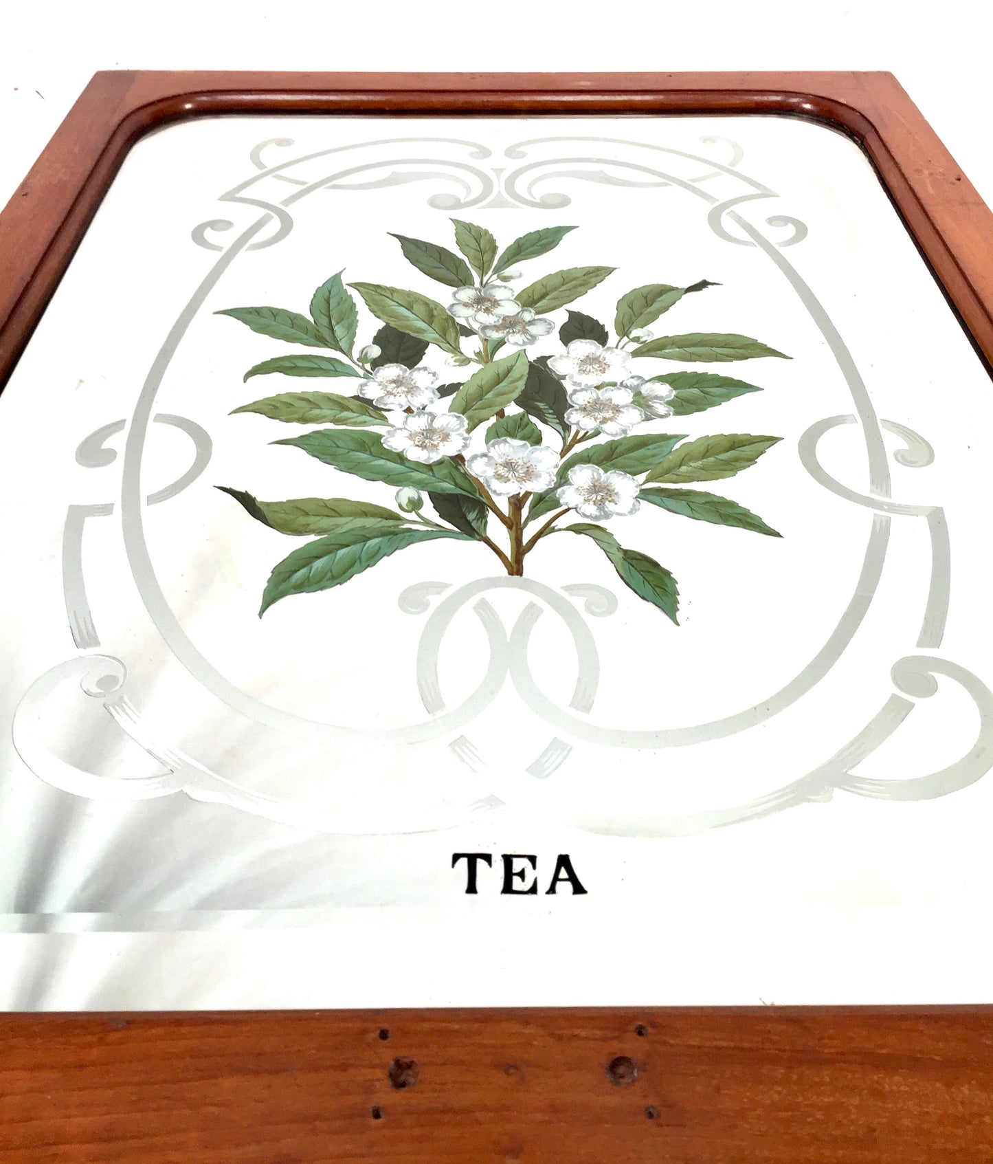 Antique Three Edwardian Mahogany Framed Shop Display Mirrors Tea, Coffee & Sugar