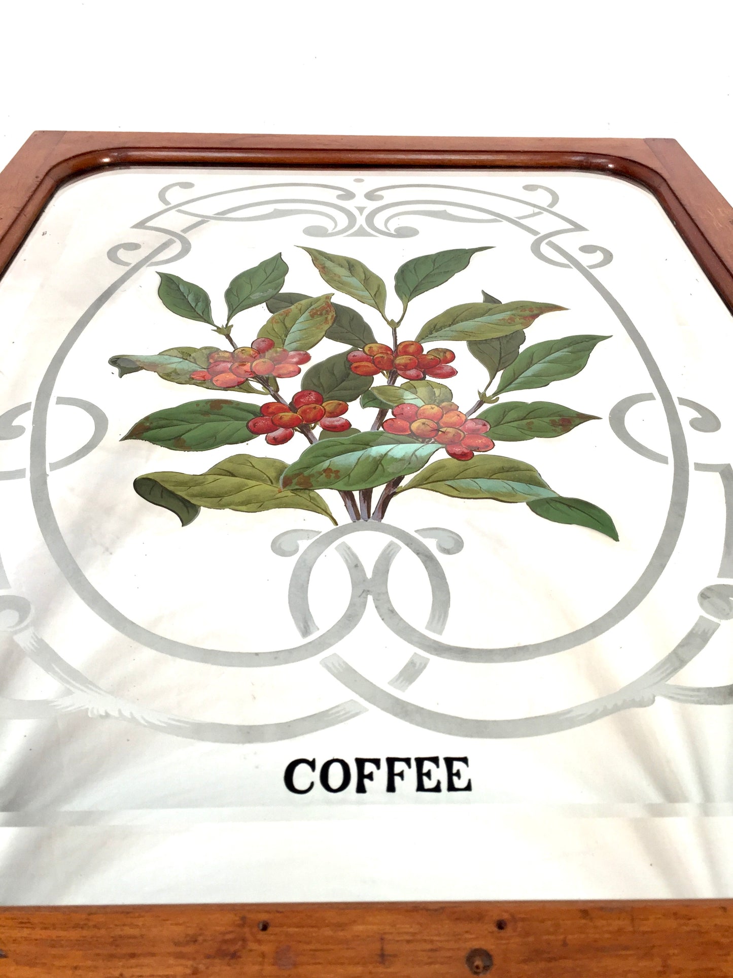 Antique Three Edwardian Mahogany Framed Shop Display Mirrors Tea, Coffee & Sugar
